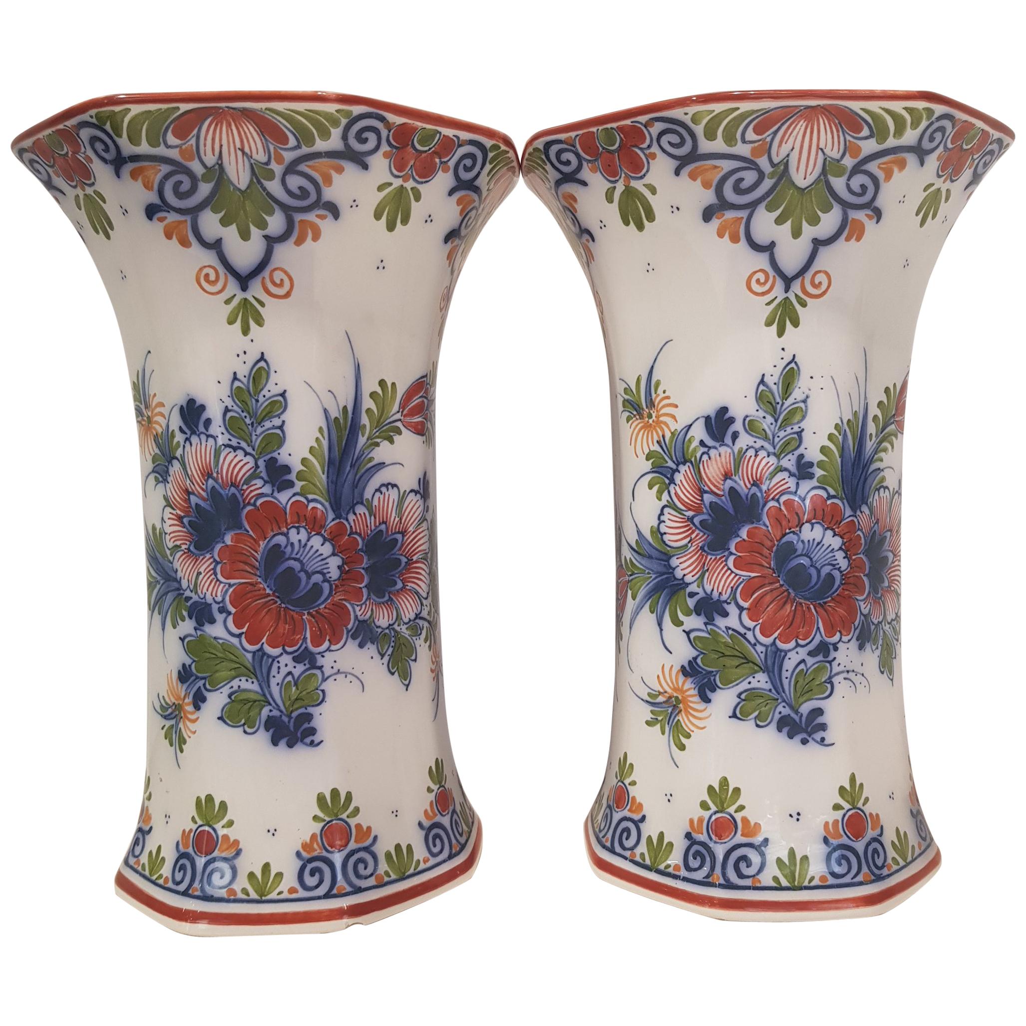 Couple of Hand-Painted Zenith Gouda Porcelain Vases For Sale