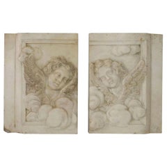 Couple of Italian 18th Century Baroque Marble Angel Panels