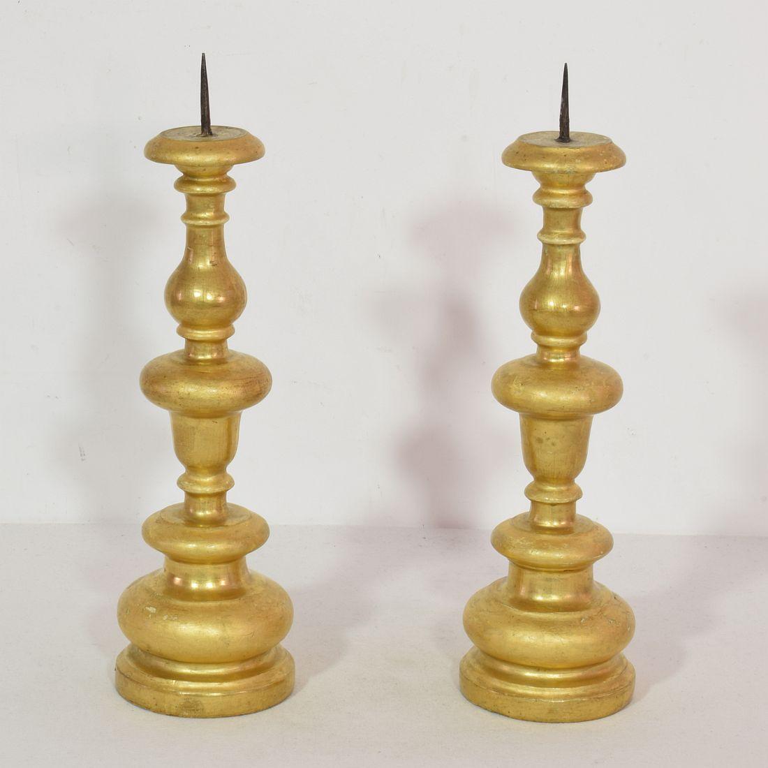 Couple of Italian 18th Century Giltwood Baroque Candleholders 1