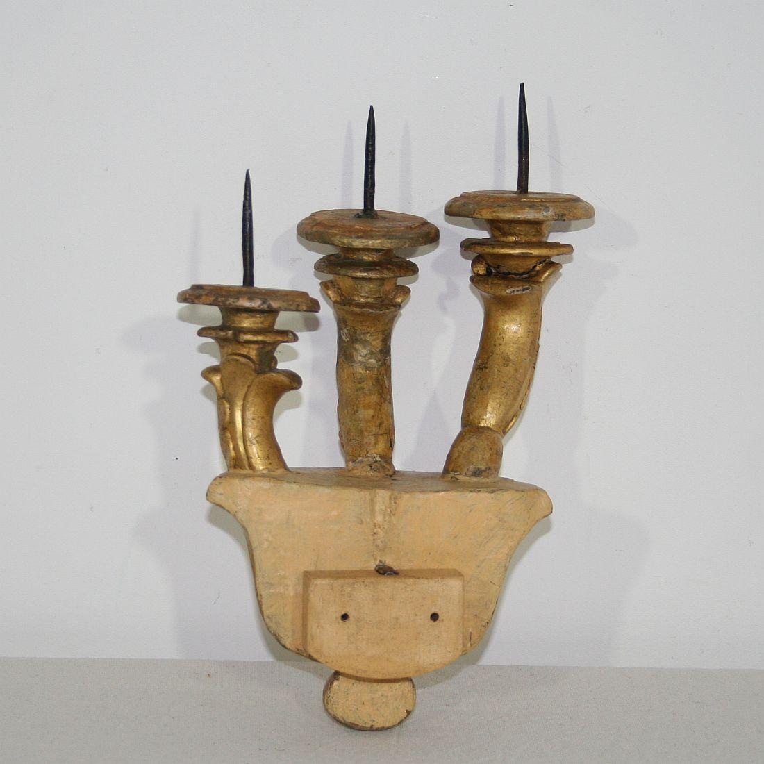 Couple of Italian 18th Century Giltwood Baroque Candleholders or Sconces 6