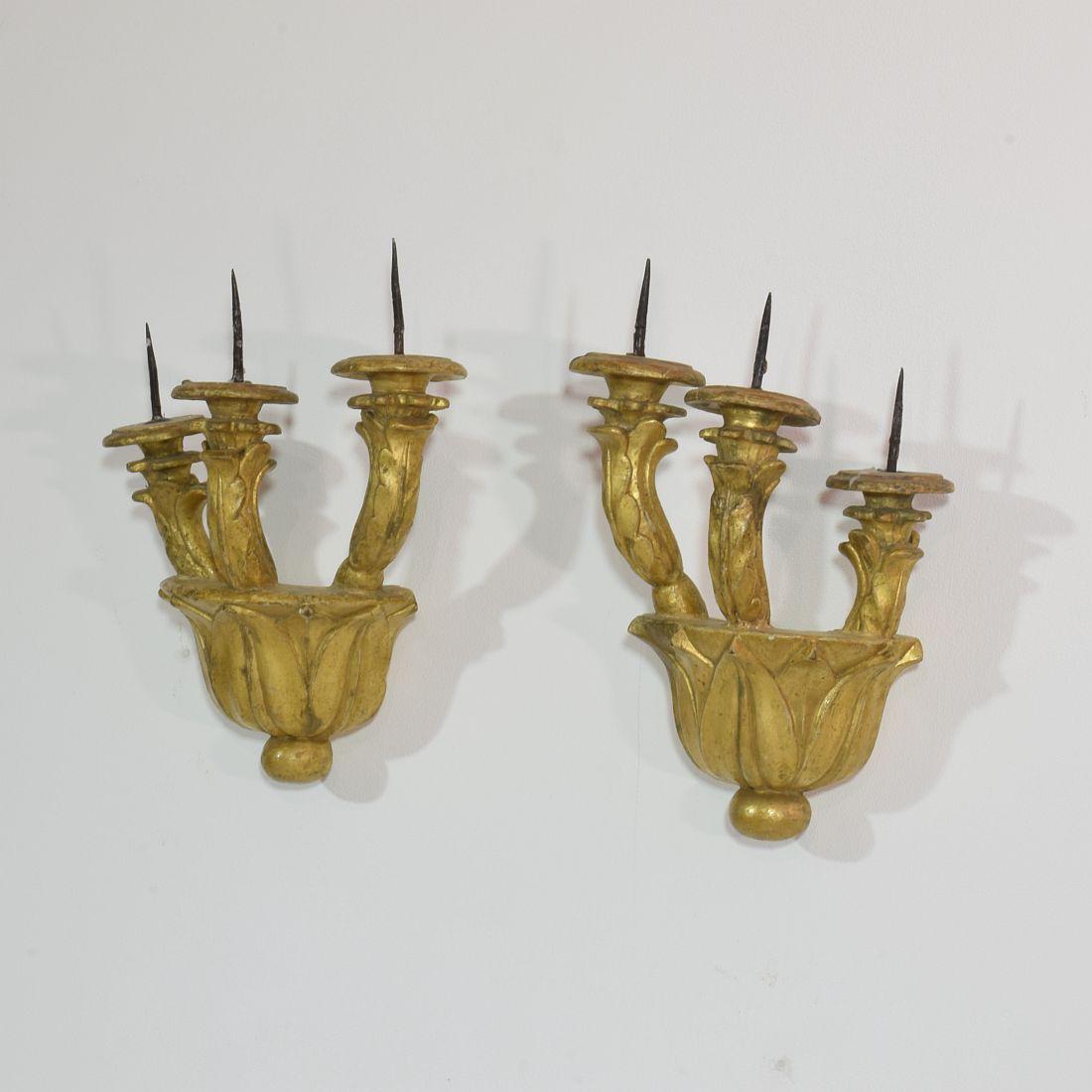 Couple of Italian 18th Century Giltwood Baroque Candleholders or Sconces 2