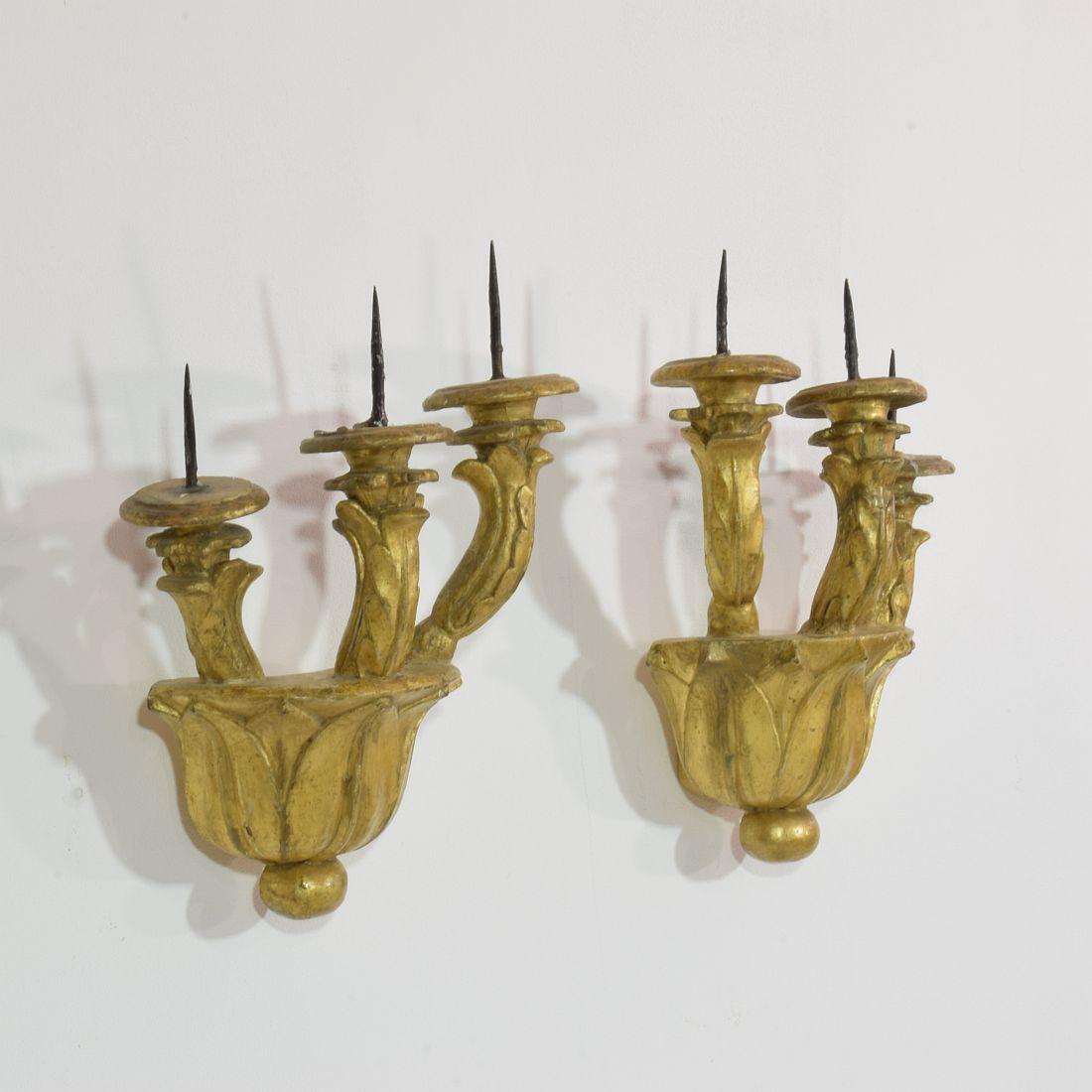 Couple of Italian 18th Century Giltwood Baroque Candleholders or Sconces 3