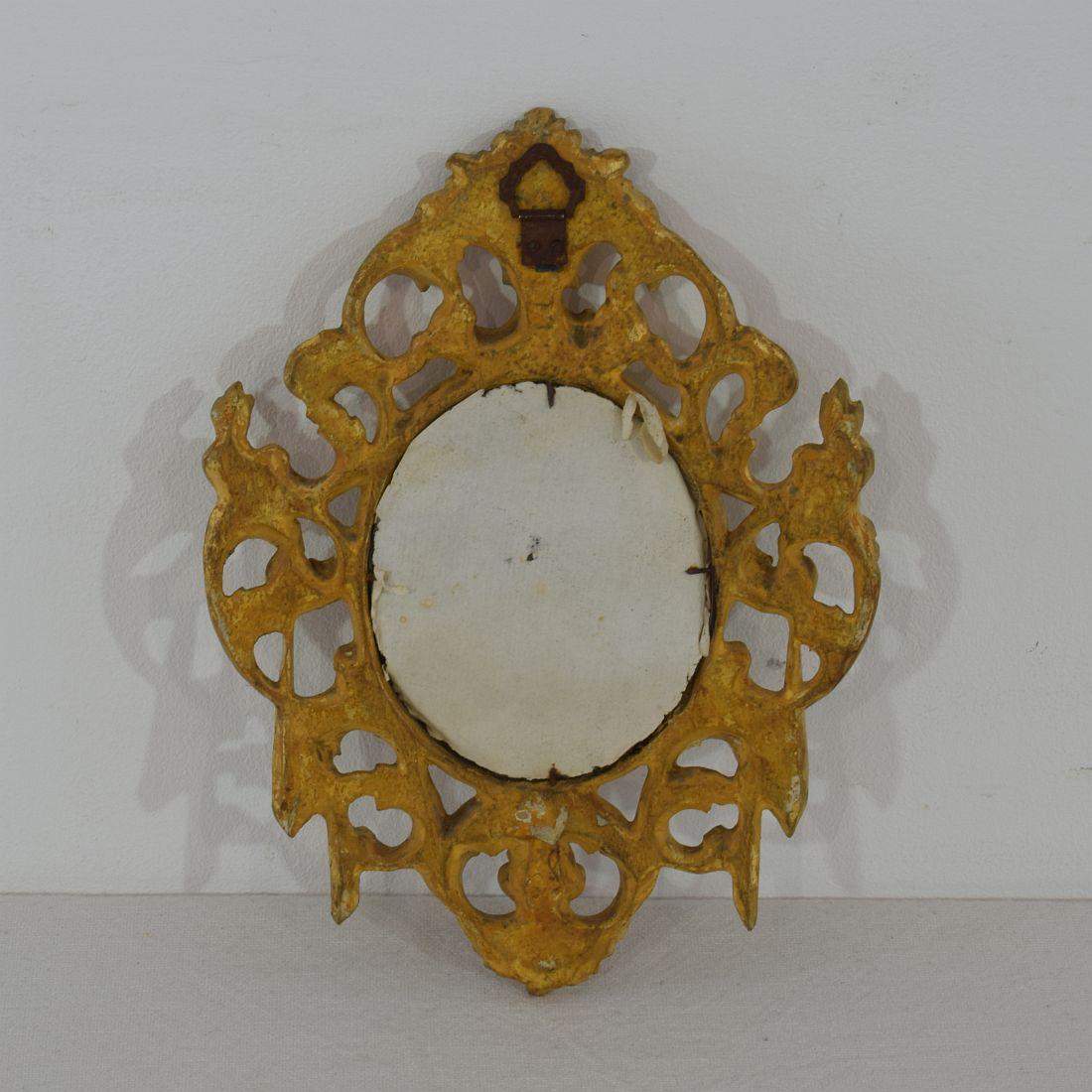 18th Century and Earlier Couple of Italian 18th Century Giltwood Baroque Miniature Mirrors