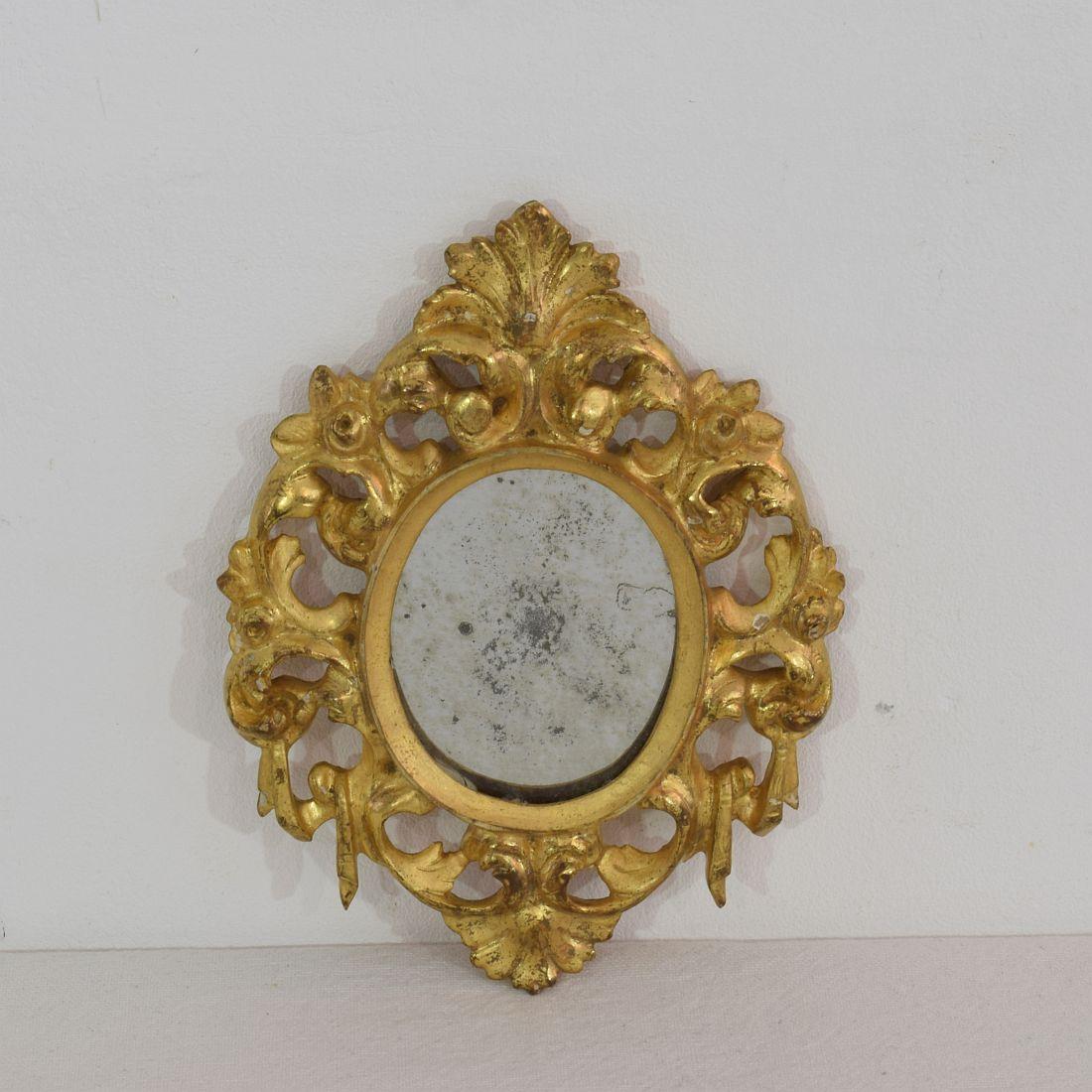 Wood Couple of Italian 18th Century Giltwood Baroque Miniature Mirrors