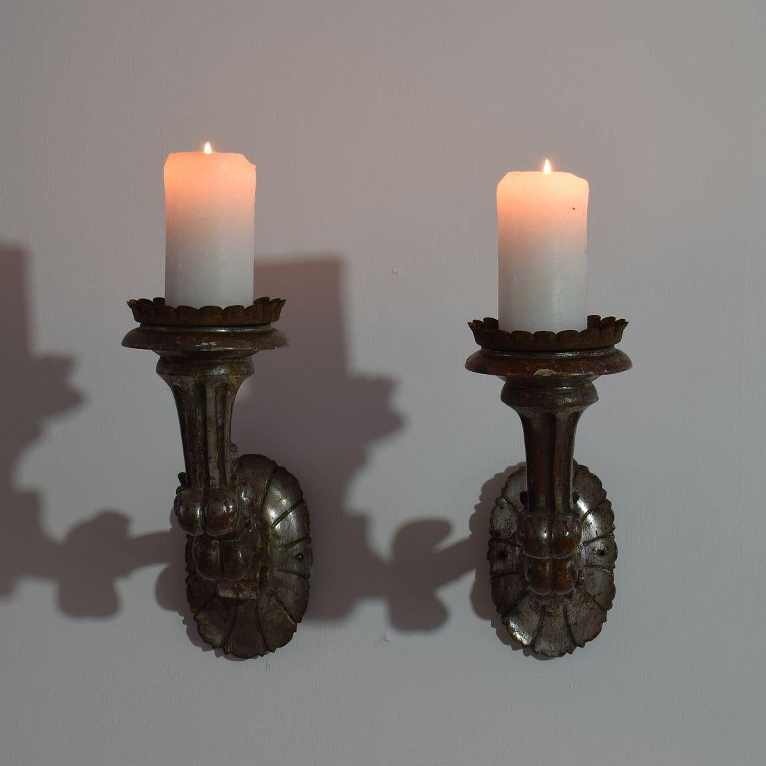 Hand-Carved Couple of Italian 19th Century Baroque Style Candleholders or Sconces