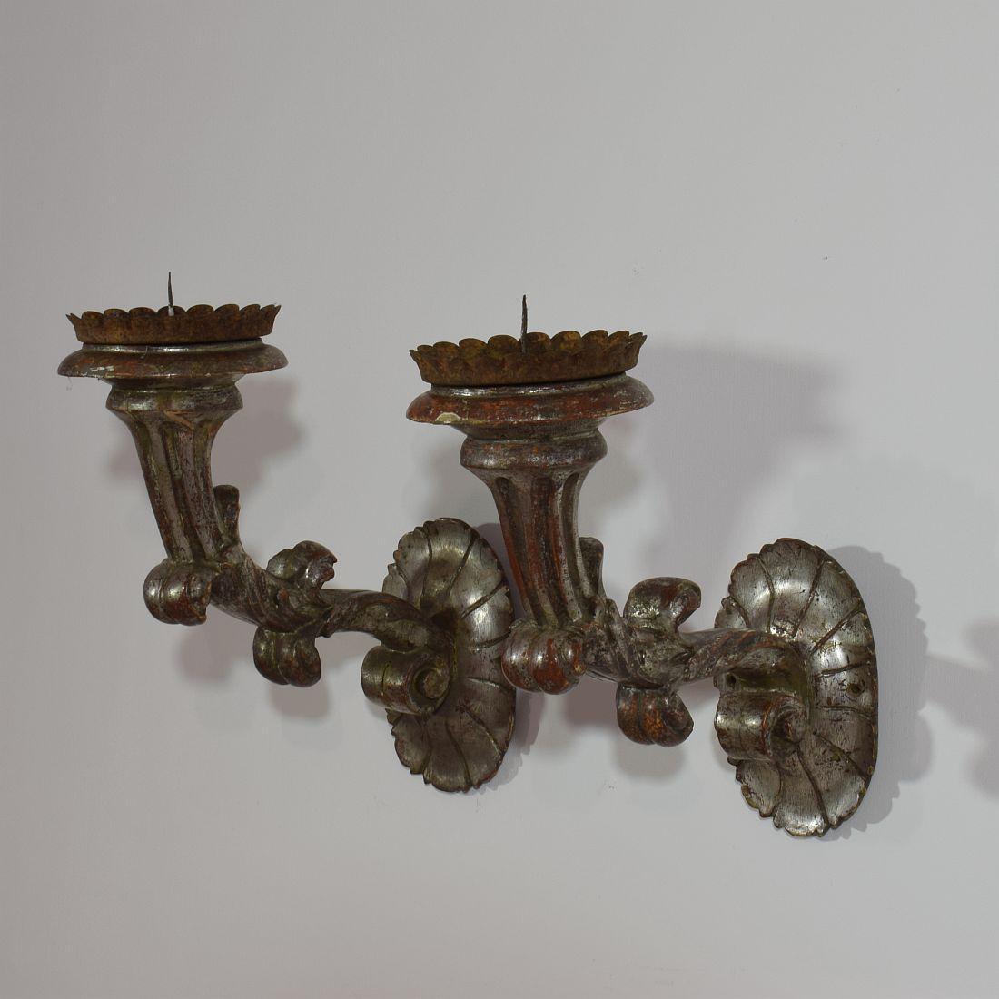 Wood Couple of Italian 19th Century Baroque Style Candleholders or Sconces