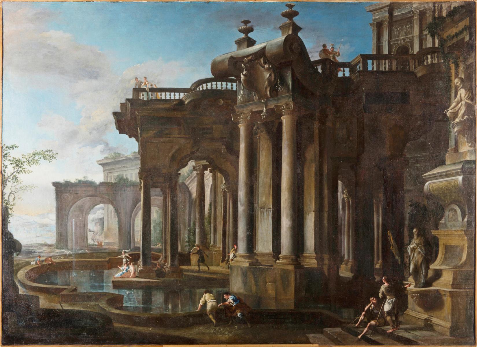 Couple of Italian Paintings Depicting Capricci, Francesco Aviani ‘1662-1715’ For Sale 9
