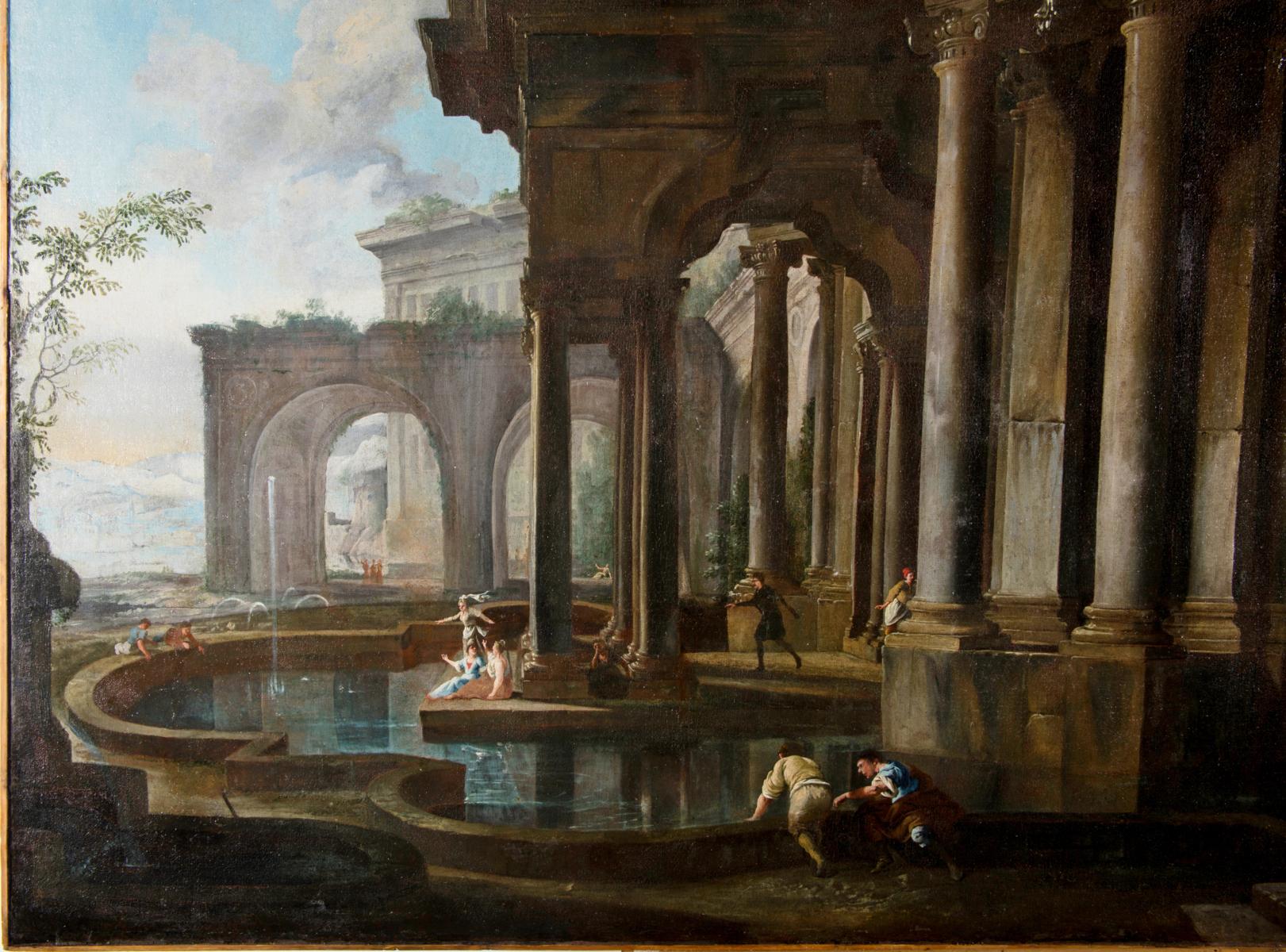 Couple of Italian Paintings Depicting Capricci, Francesco Aviani ‘1662-1715’ For Sale 11