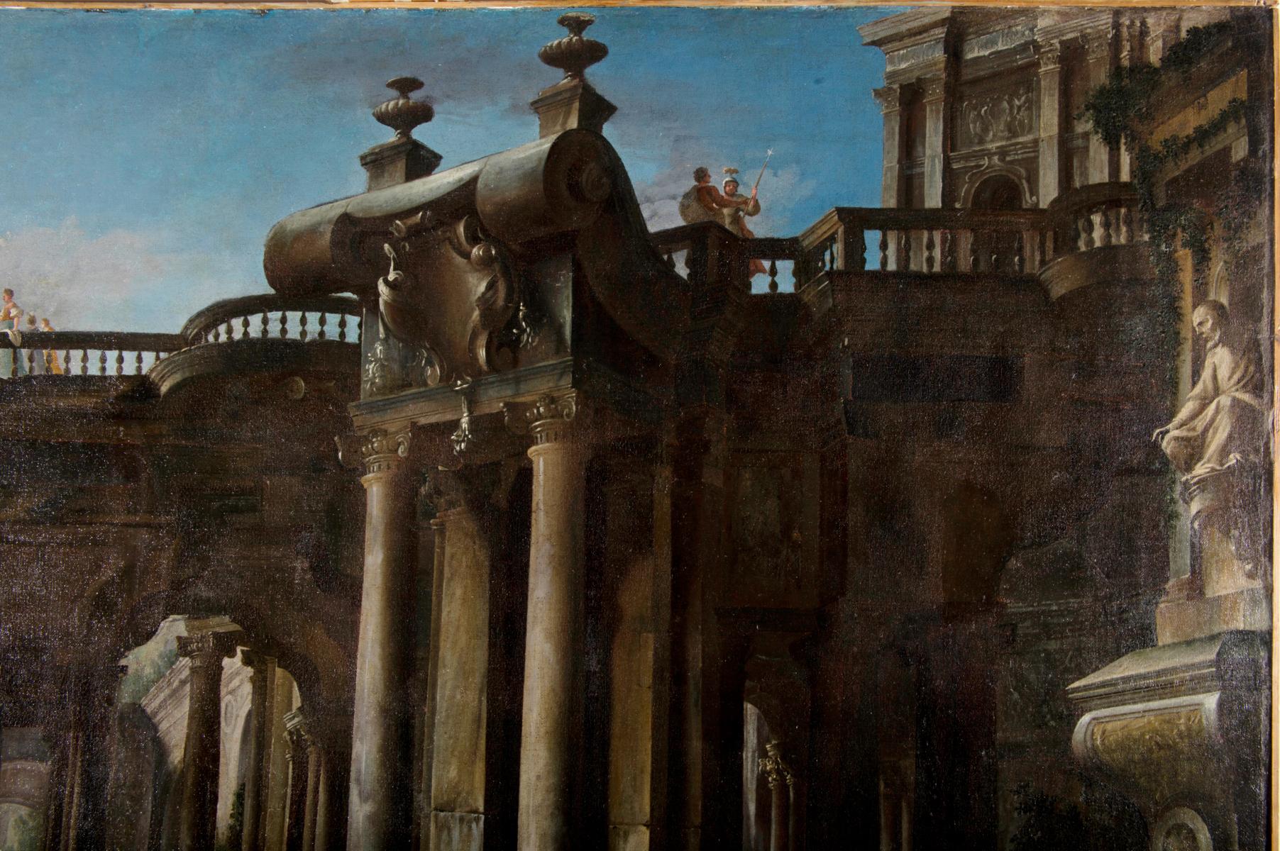 Couple of Italian Paintings Depicting Capricci, Francesco Aviani ‘1662-1715’ For Sale 13