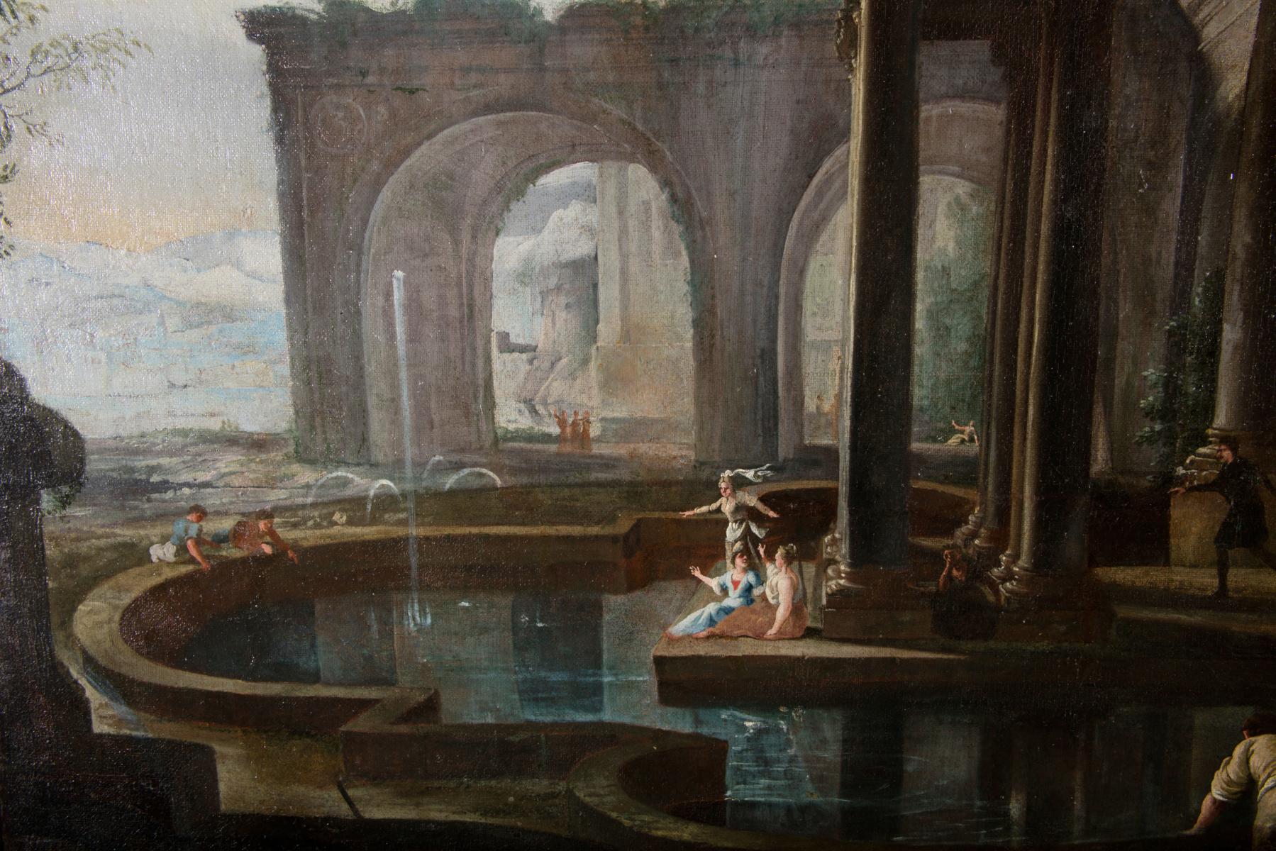 Couple of Italian Paintings Depicting Capricci, Francesco Aviani ‘1662-1715’ For Sale 14