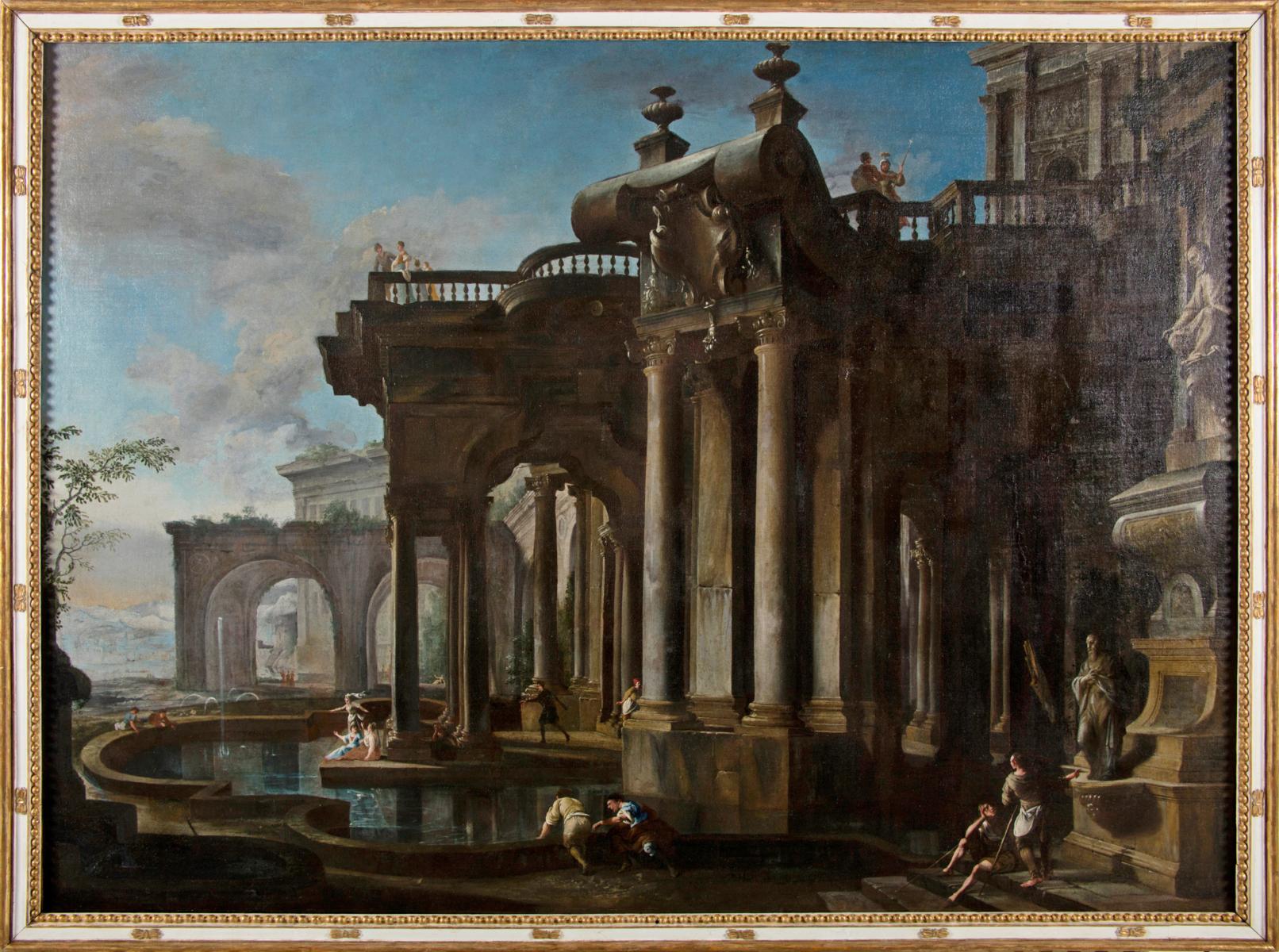 Baroque Couple of Italian Paintings Depicting Capricci, Francesco Aviani ‘1662-1715’ For Sale