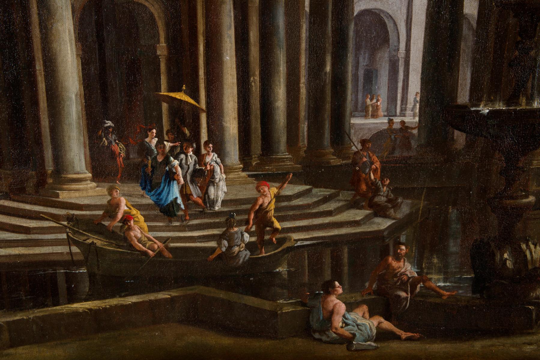 Canvas Couple of Italian Paintings Depicting Capricci, Francesco Aviani ‘1662-1715’ For Sale