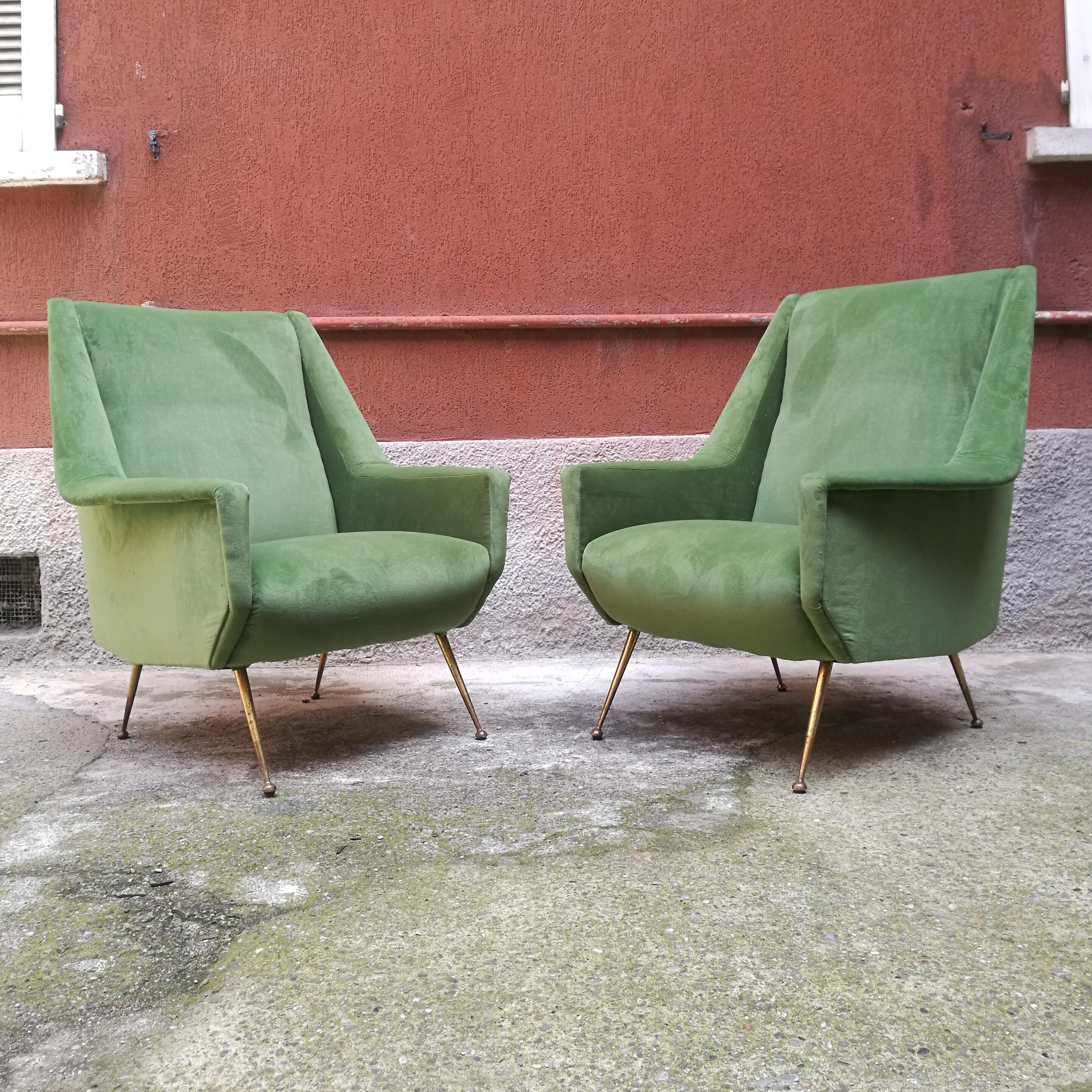 Mid-Century Modern Couple of Italian Velvet Armchairs, 1950s