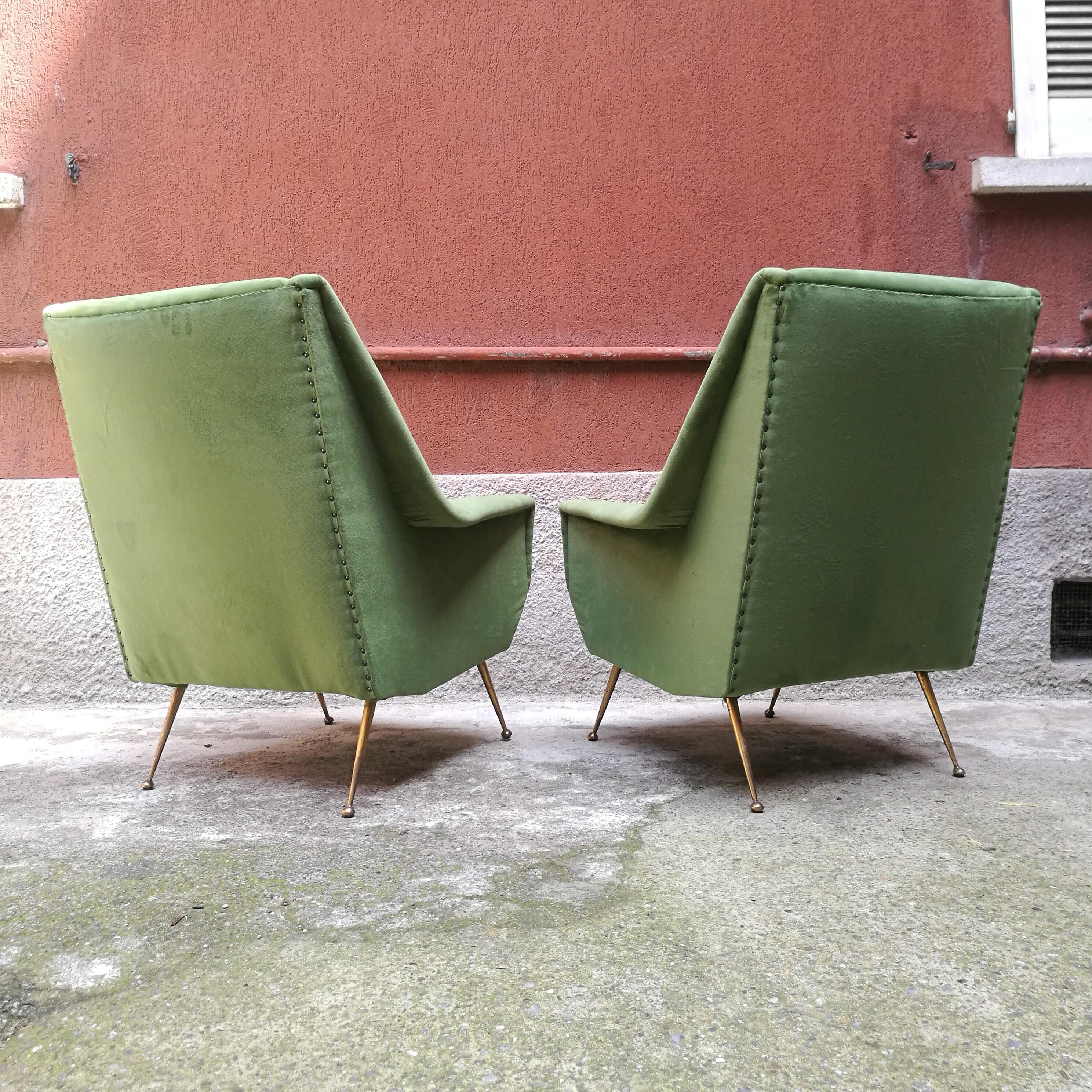 Couple of Italian Velvet Armchairs, 1950s In Good Condition In MIlano, IT