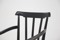 Couple of Italian Vintage Armchairs in Black Wood and White Leather