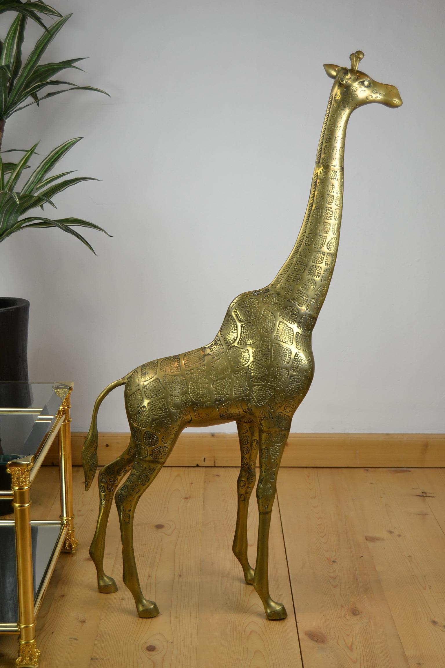 Couple of Large Brass Giraffe Floor Sculptures, Hollywood Regency, 1970s 3