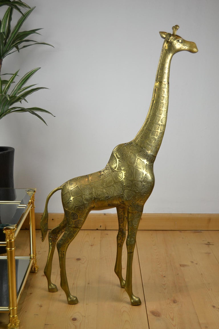 Couple of Large Brass Giraffe Floor Sculptures, Hollywood Regency