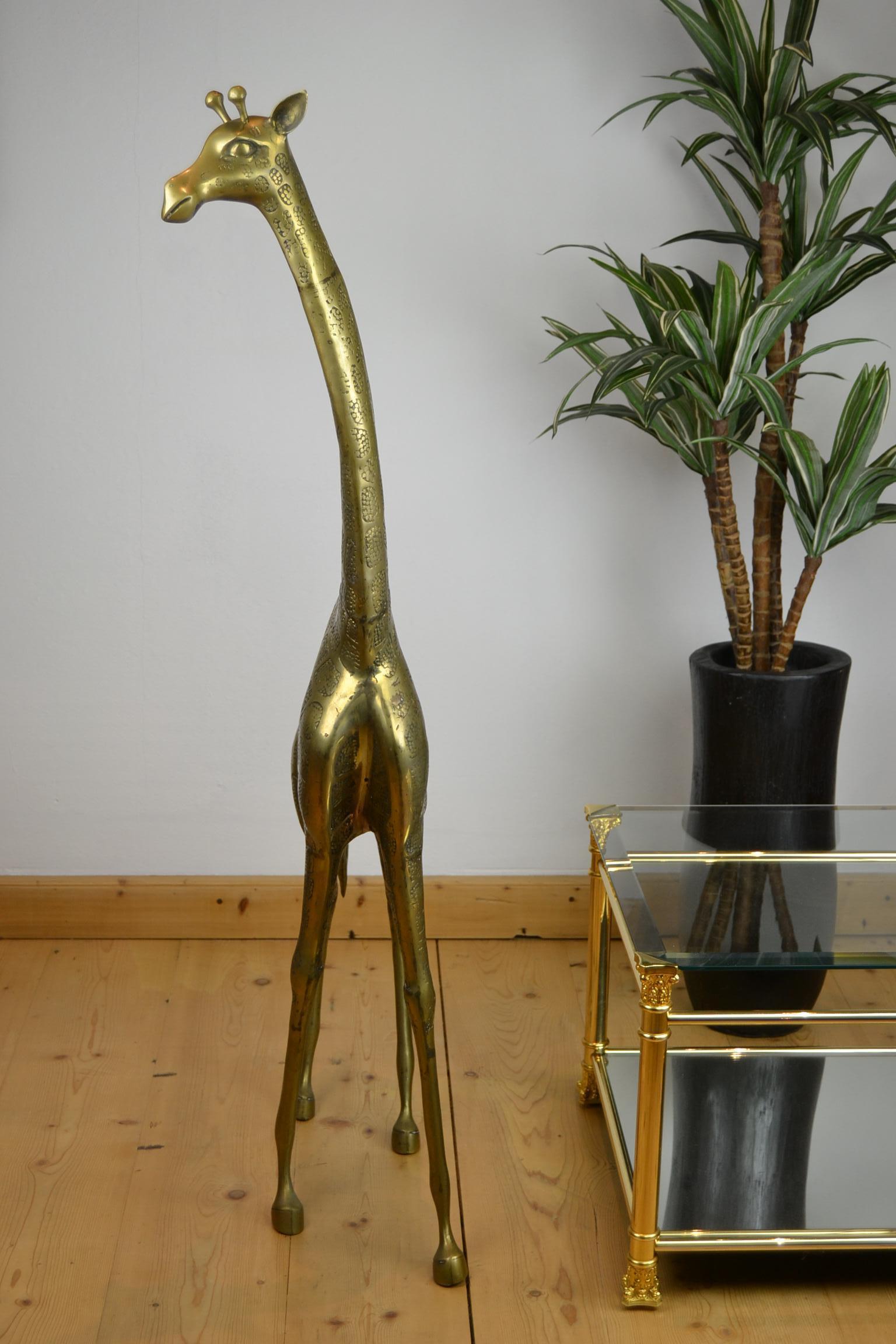 Couple of Large Brass Giraffe Floor Sculptures, Hollywood Regency, 1970s 7