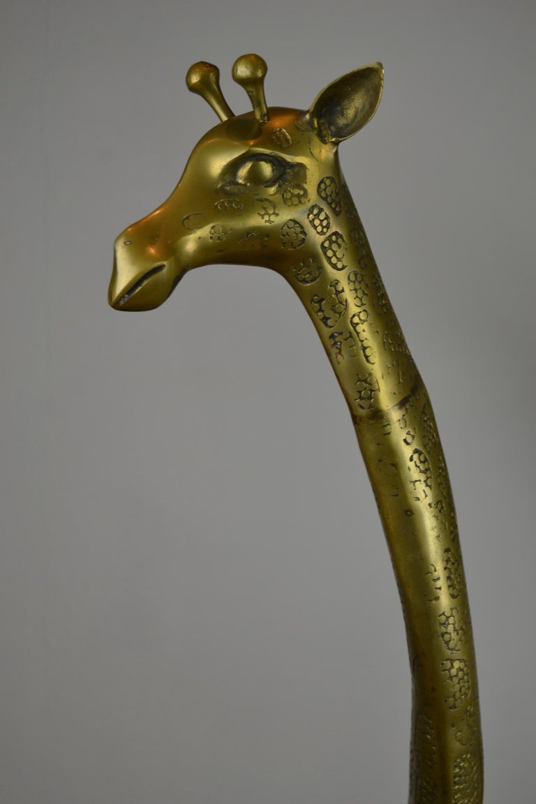 Couple of Large Brass Giraffe Floor Sculptures, Hollywood Regency