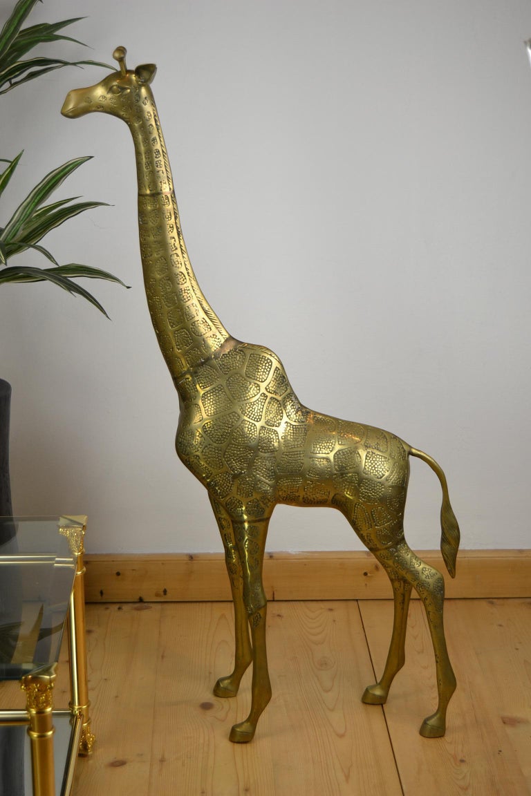 Couple of Large Brass Giraffe Floor Sculptures, Hollywood Regency