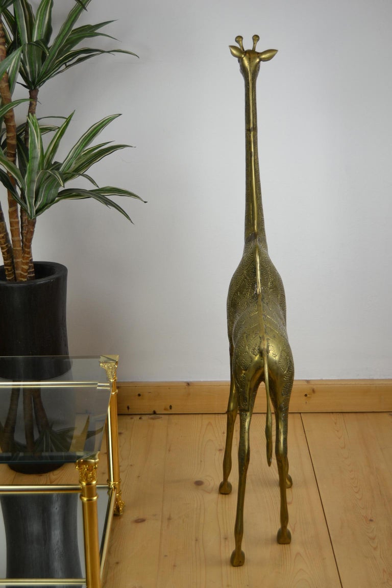 Couple of Large Brass Giraffe Floor Sculptures, Hollywood Regency