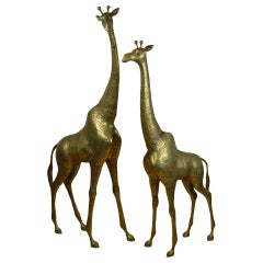 Couple of Large Brass Giraffe Floor Sculptures, Hollywood Regency, 1970s