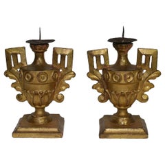 Couple of Late 18th Century Italian Giltwood Neoclassical Candlesticks