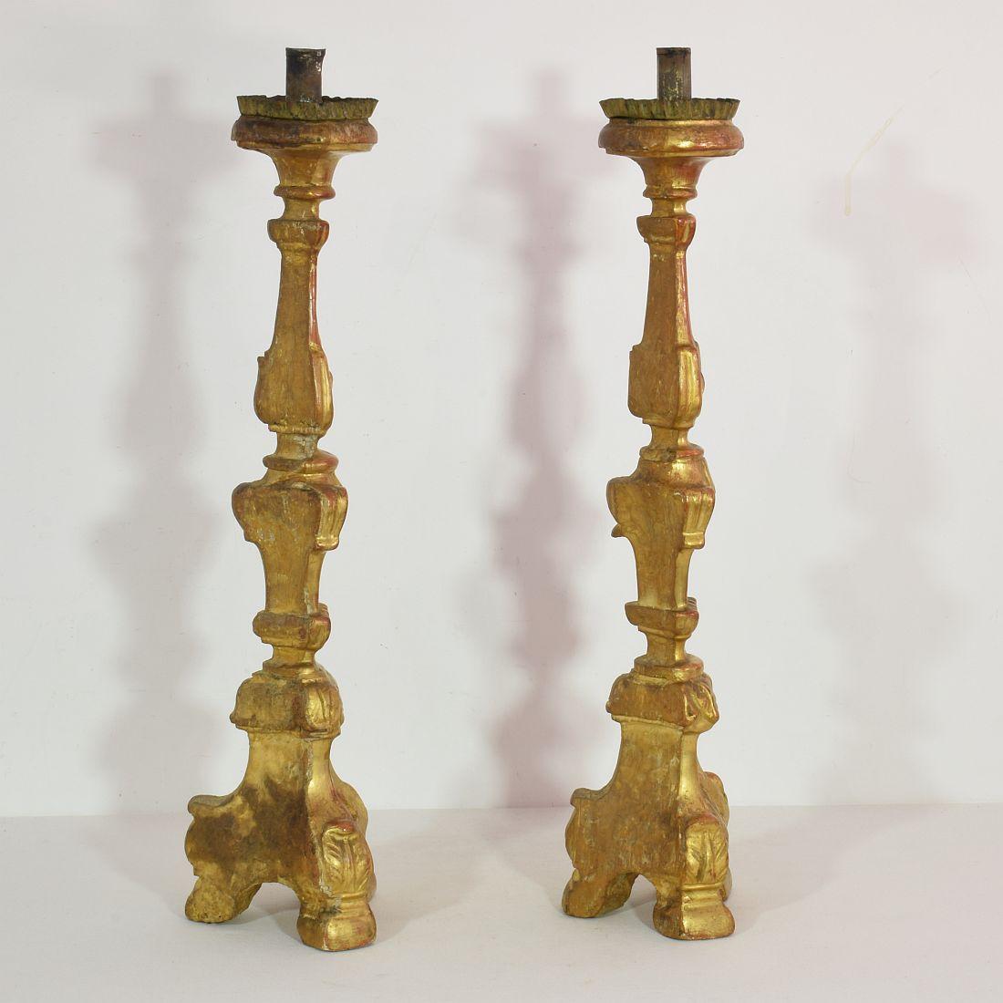 Couple of Late 18th Century Italian Neoclassical Giltwood Candleholders 1