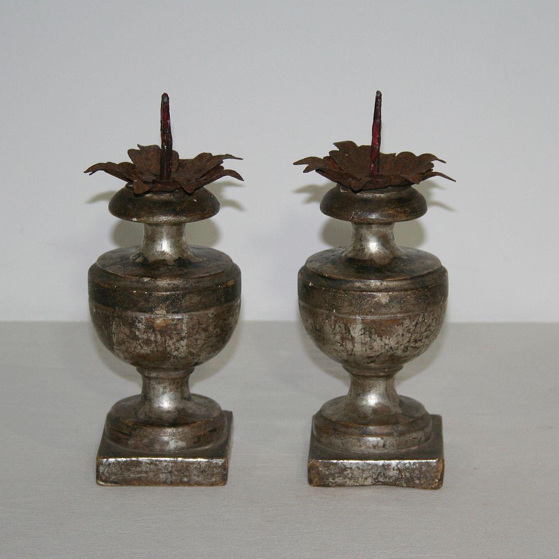 Couple of Late 18th Century Italian Neoclassical Silvered Candlesticks 1