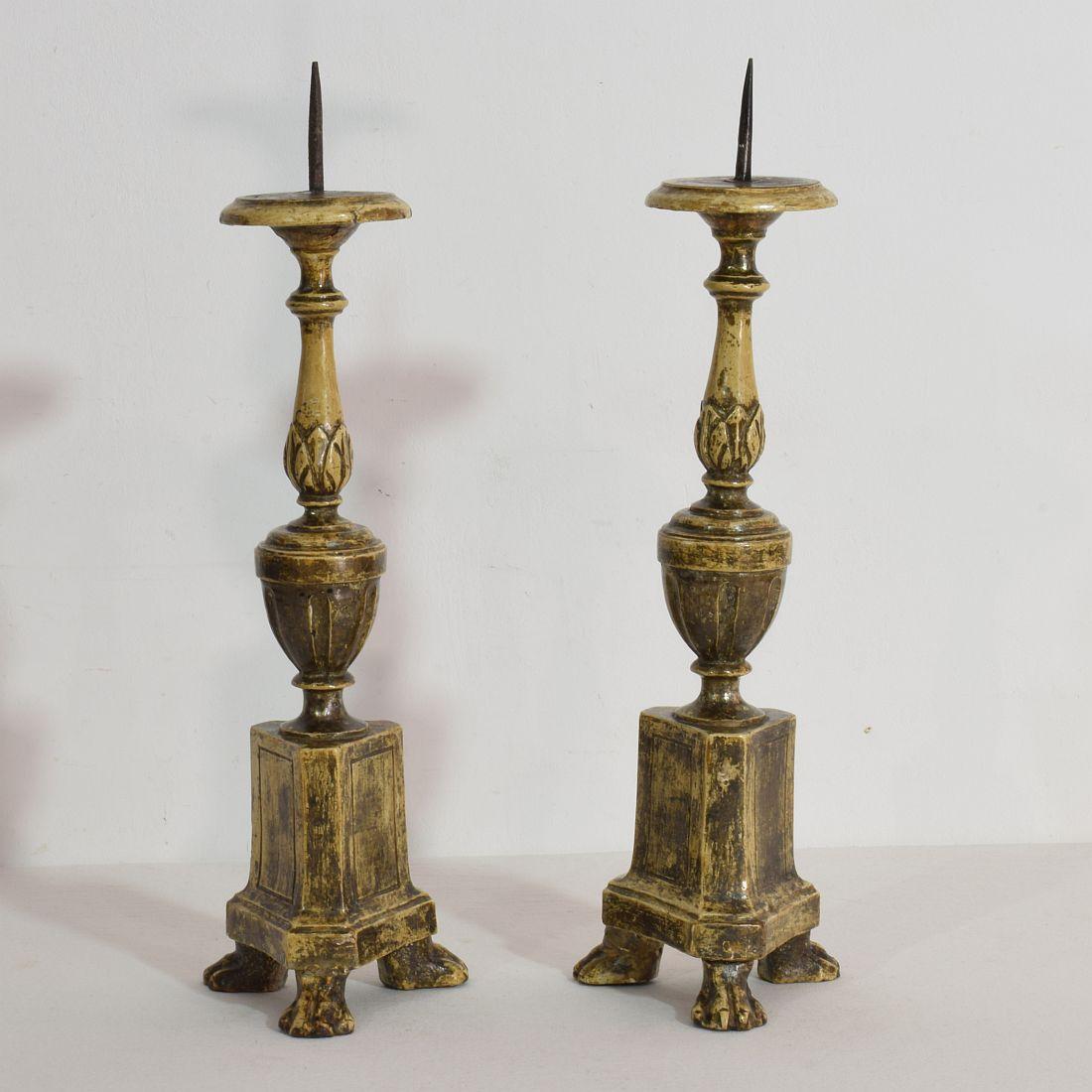 Wood Couple of Late 18th Century Neoclassical Italian Silvered Candlesticks