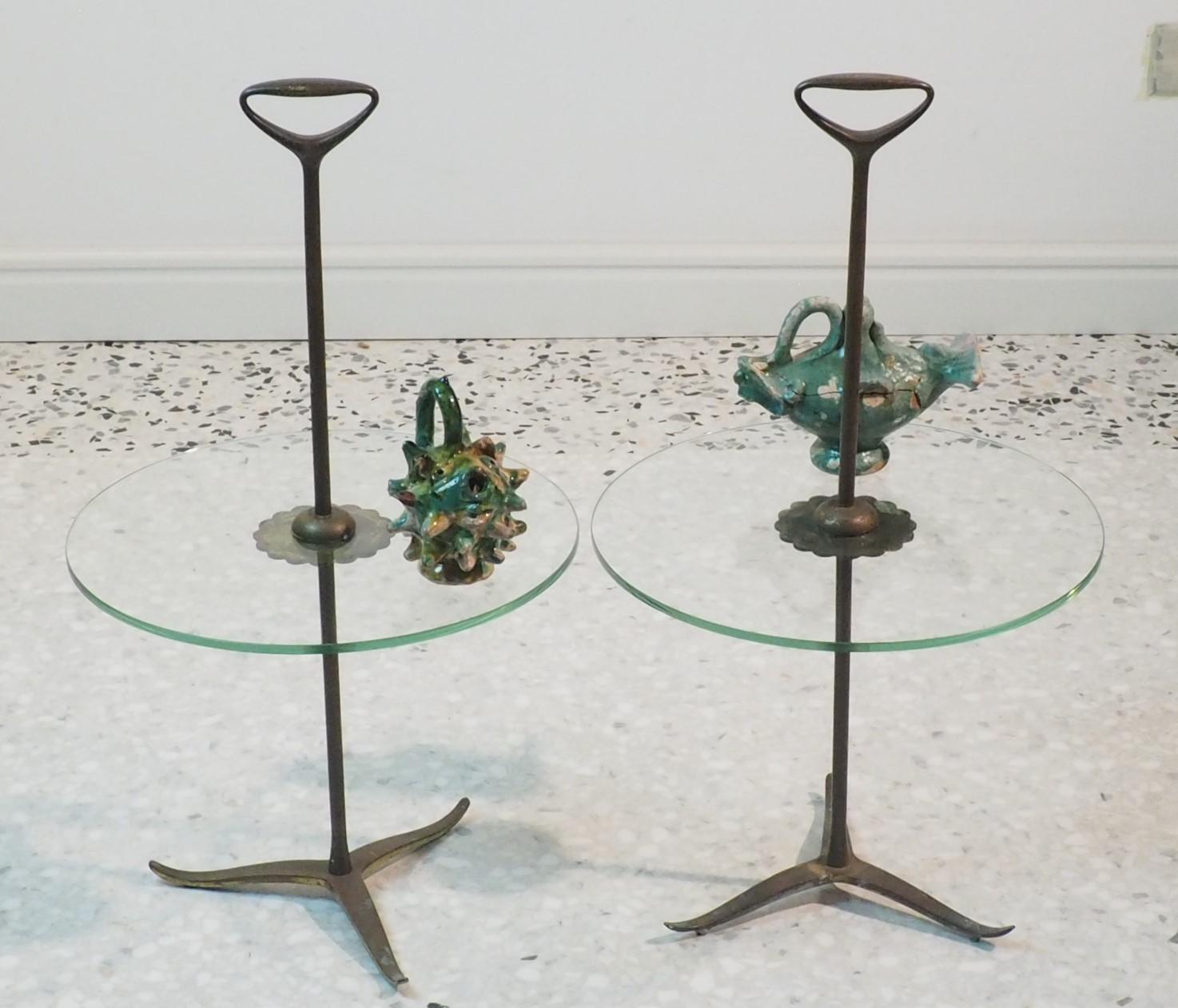 Couple of Midcentury Brass Side Tables by Cesare Lacca with Handles, Italy, 1950 3