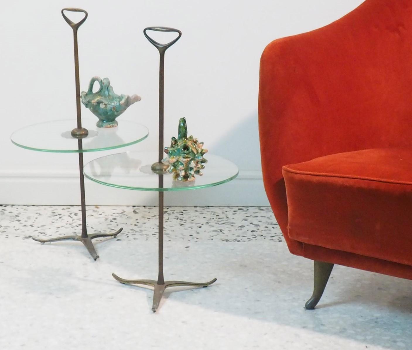 Couple of Midcentury Brass Side Tables by Cesare Lacca with Handles, Italy, 1950 4