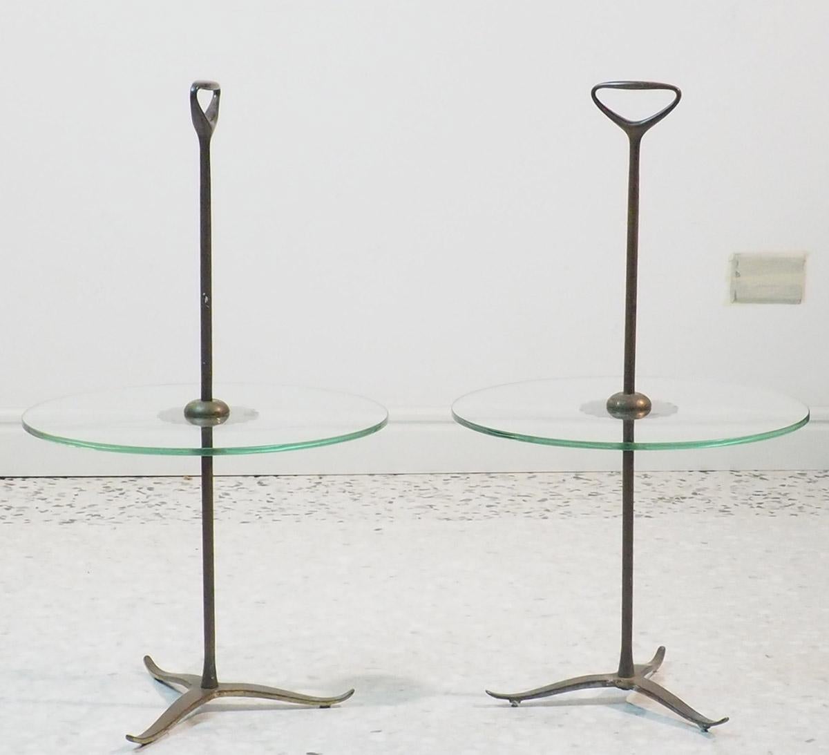 Mid-Century Modern Couple of Midcentury Brass Side Tables by Cesare Lacca with Handles, Italy, 1950