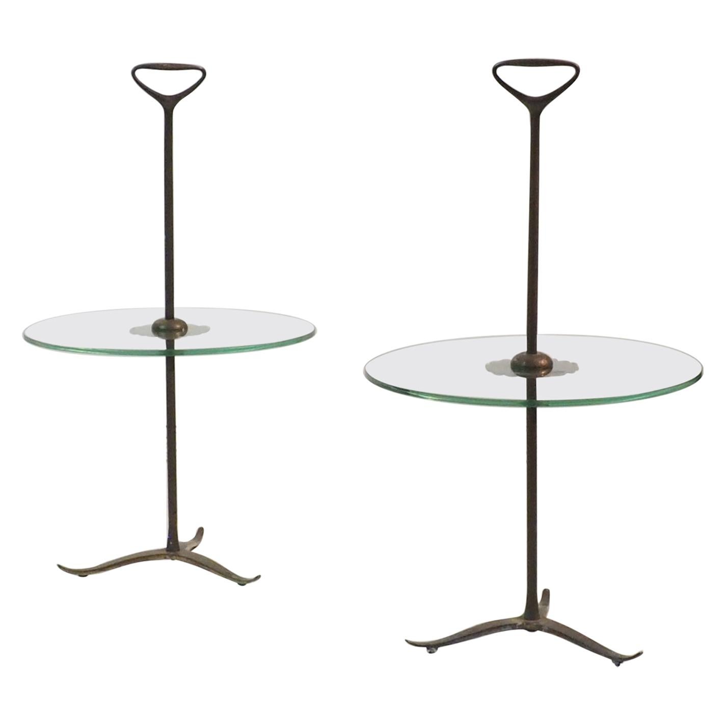Couple of Midcentury Brass Side Tables by Cesare Lacca with Handles, Italy, 1950