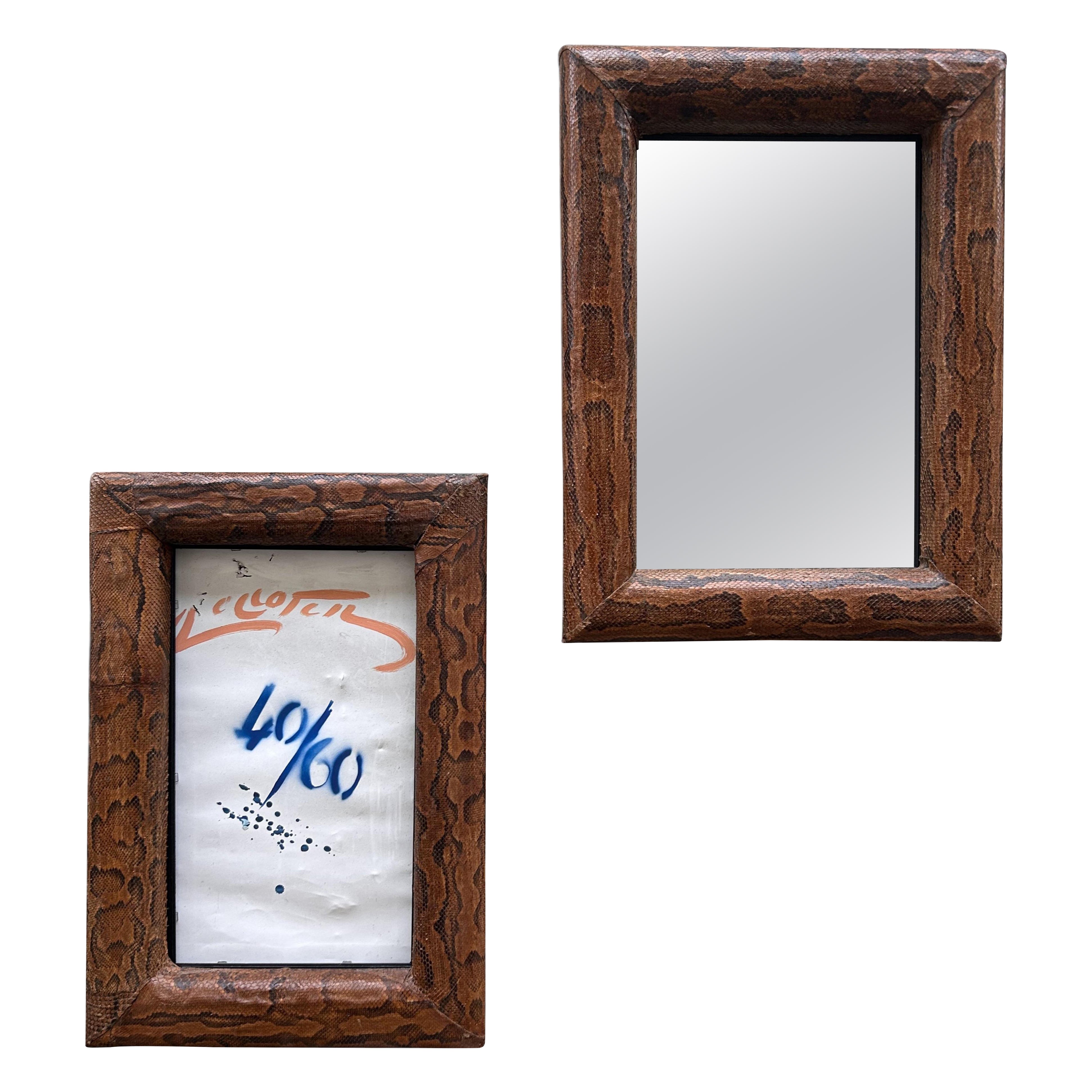 Miroirs muraux Art déco de Karl Springer, cuir et miroir, Italie, 1938 en vente