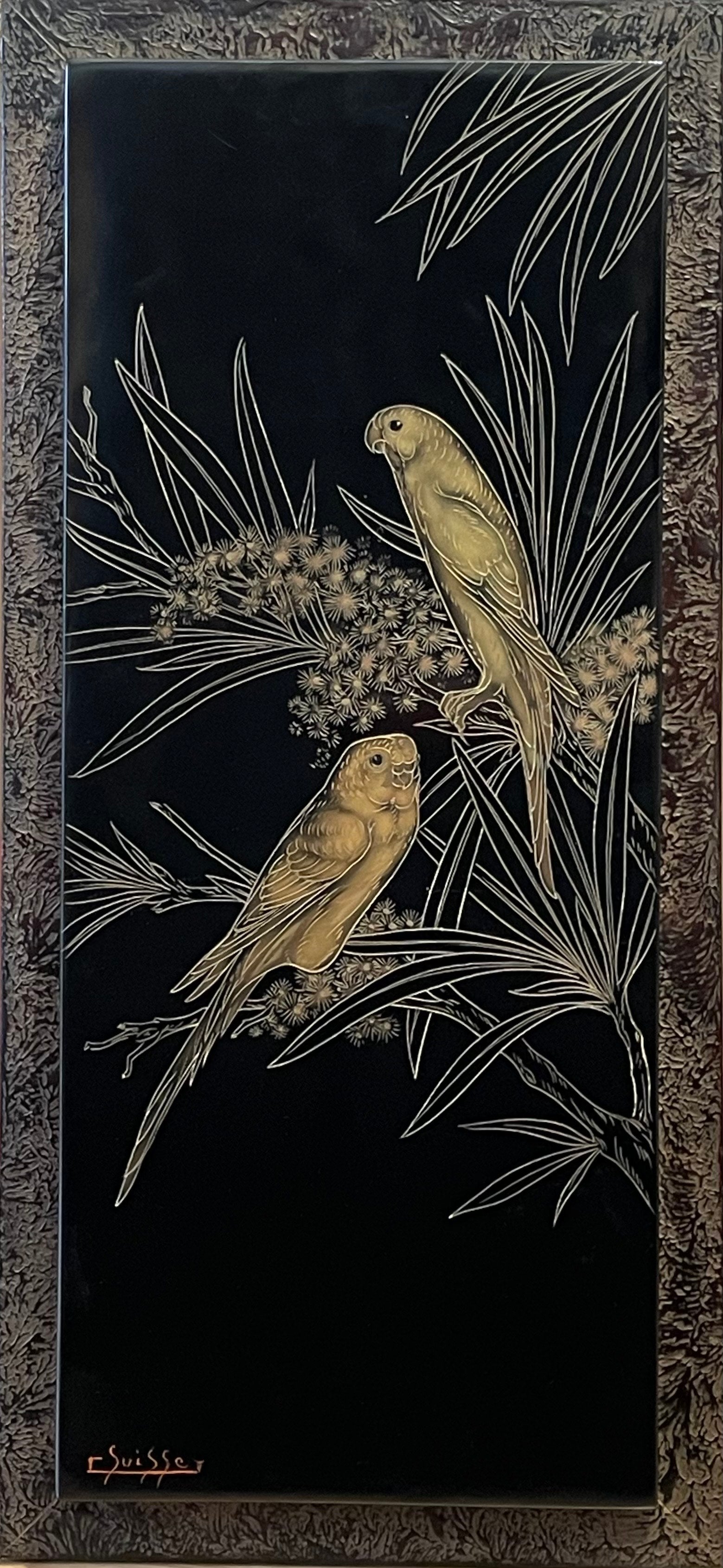 "Couple of parakeets in the mimosas", Gaston Suisse (1896-1988), France For Sale