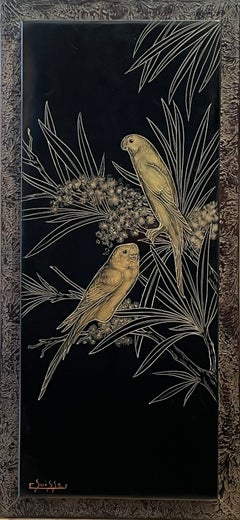 "Couple of parakeets in the mimosas", Gaston Suisse (1896-1988), France
