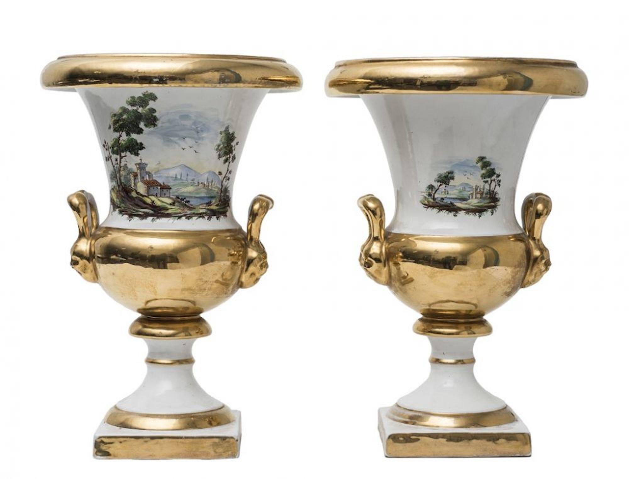 Pair of Porcelain Vases, Medicean Style, Italian Manufacture, 19th ...