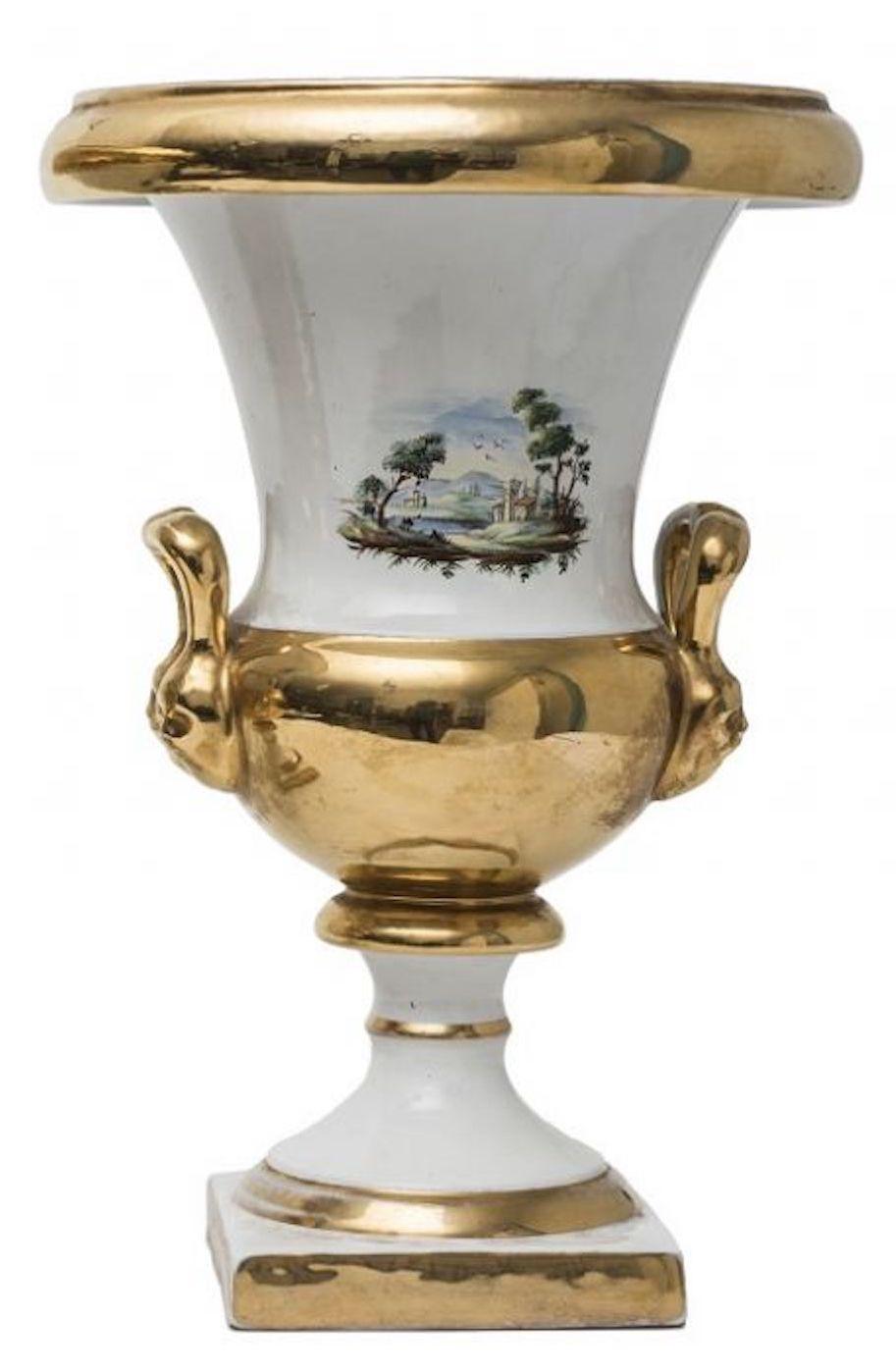 Pair of Porcelain Vases, Medicean Style, Italian Manufacture, 19th Century 2