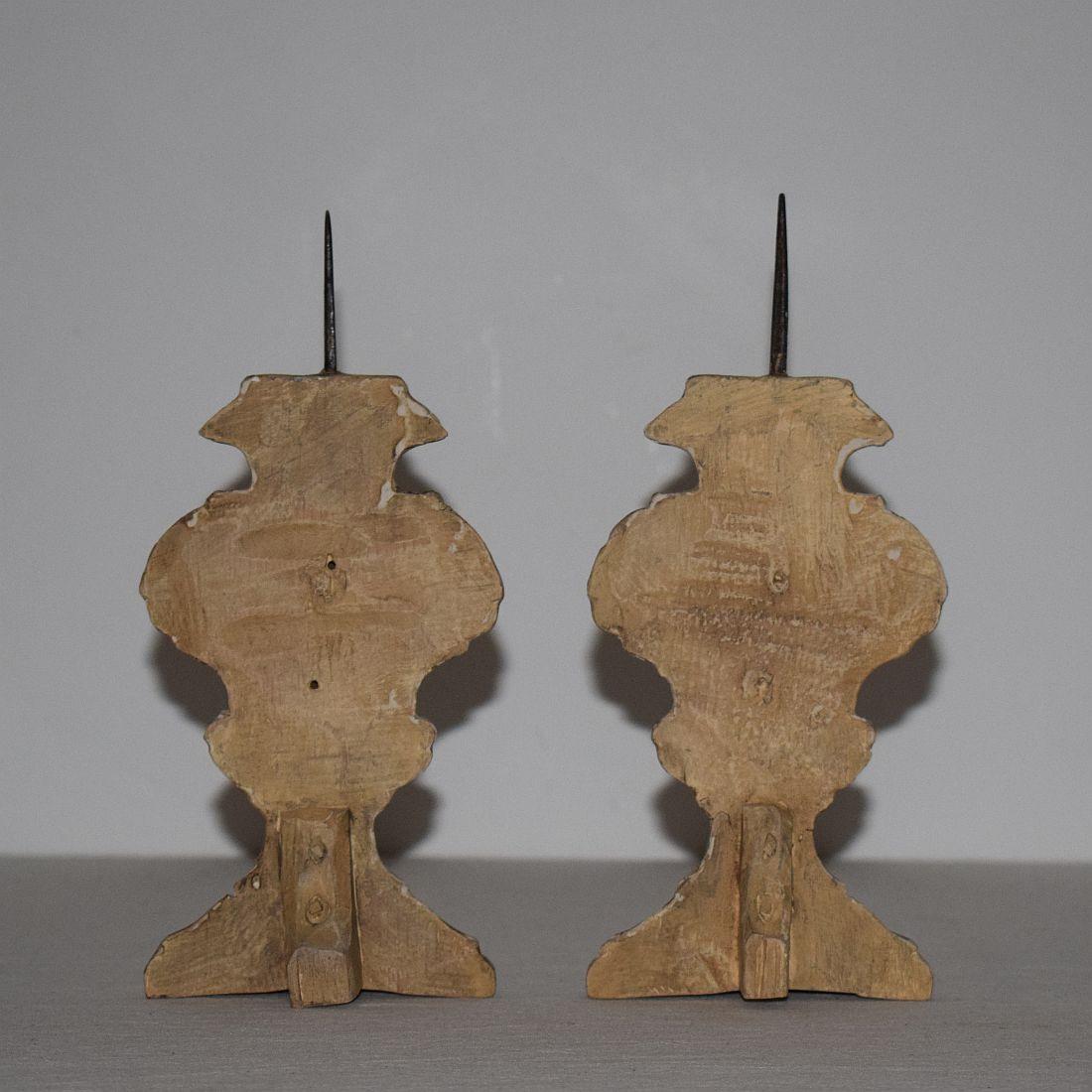 Hand-Carved Couple of Small 18th Century Italian Carved Baroque Candleholders / Candlesticks