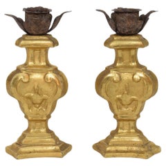 Couple of Small Late 18th Century Italian Neoclassical Giltwood Candleholders