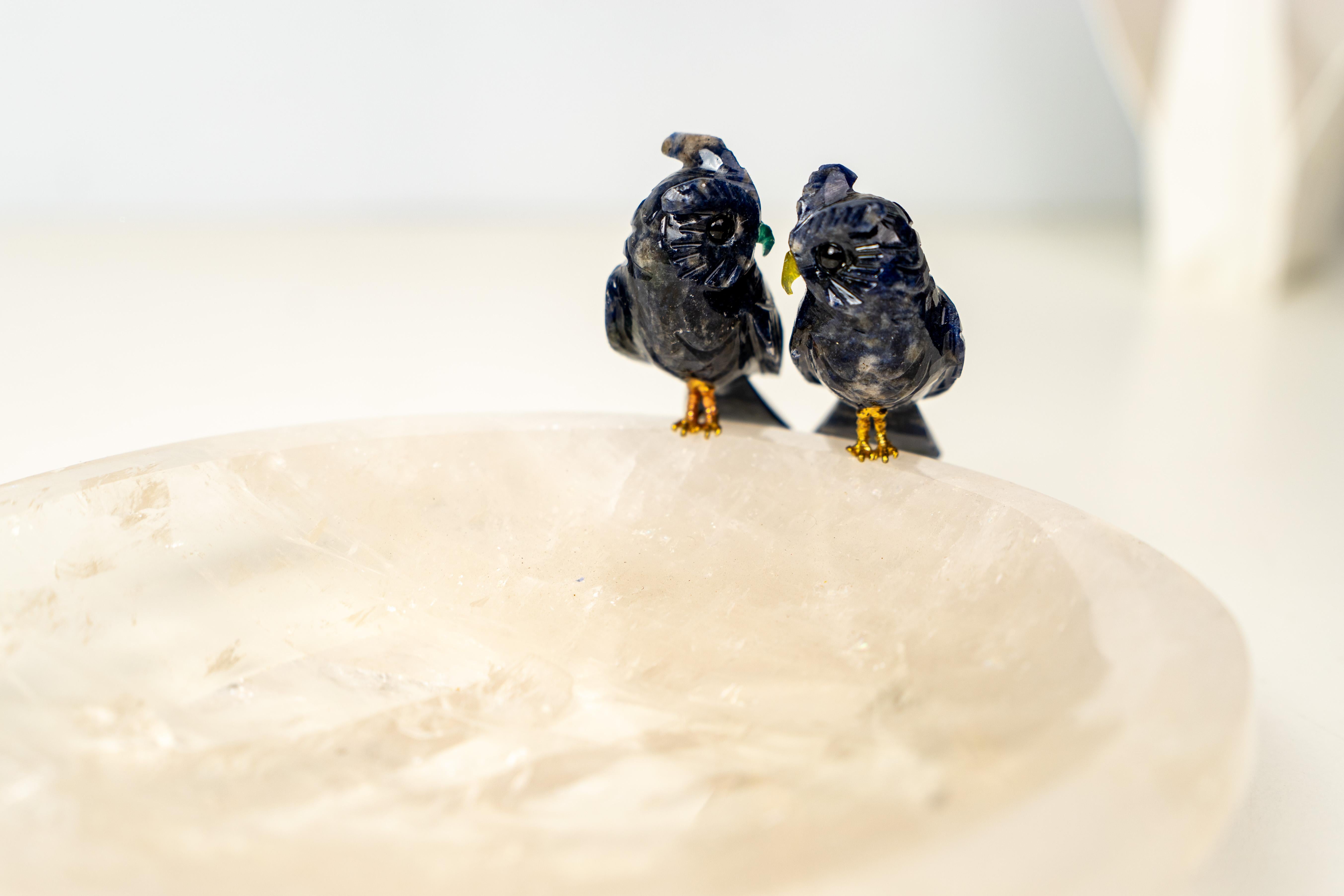 Couple de hiboux en cristal de Sodalite sur un bol en quartz clair en vente 4