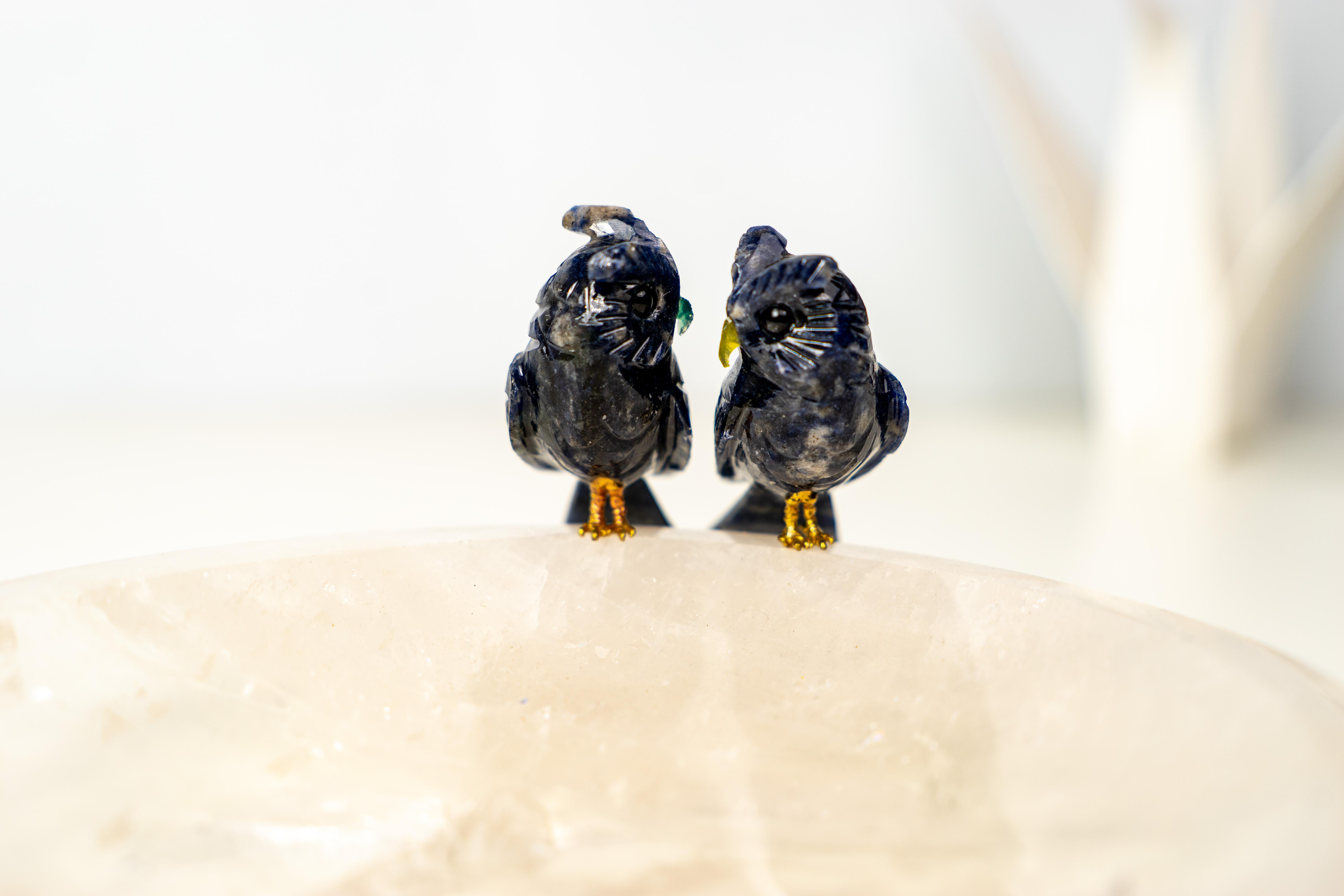 Couple de hiboux en cristal de Sodalite sur un bol en quartz clair Neuf - En vente à Ametista Do Sul, BR