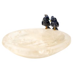 Couple of Sodalite Crystal Owls on a Clear Quartz Bowl