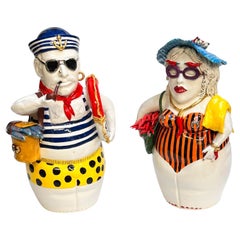 Couple of "To the beach" Pop Centerpiece Handmade in Italy Without Mold, 2023