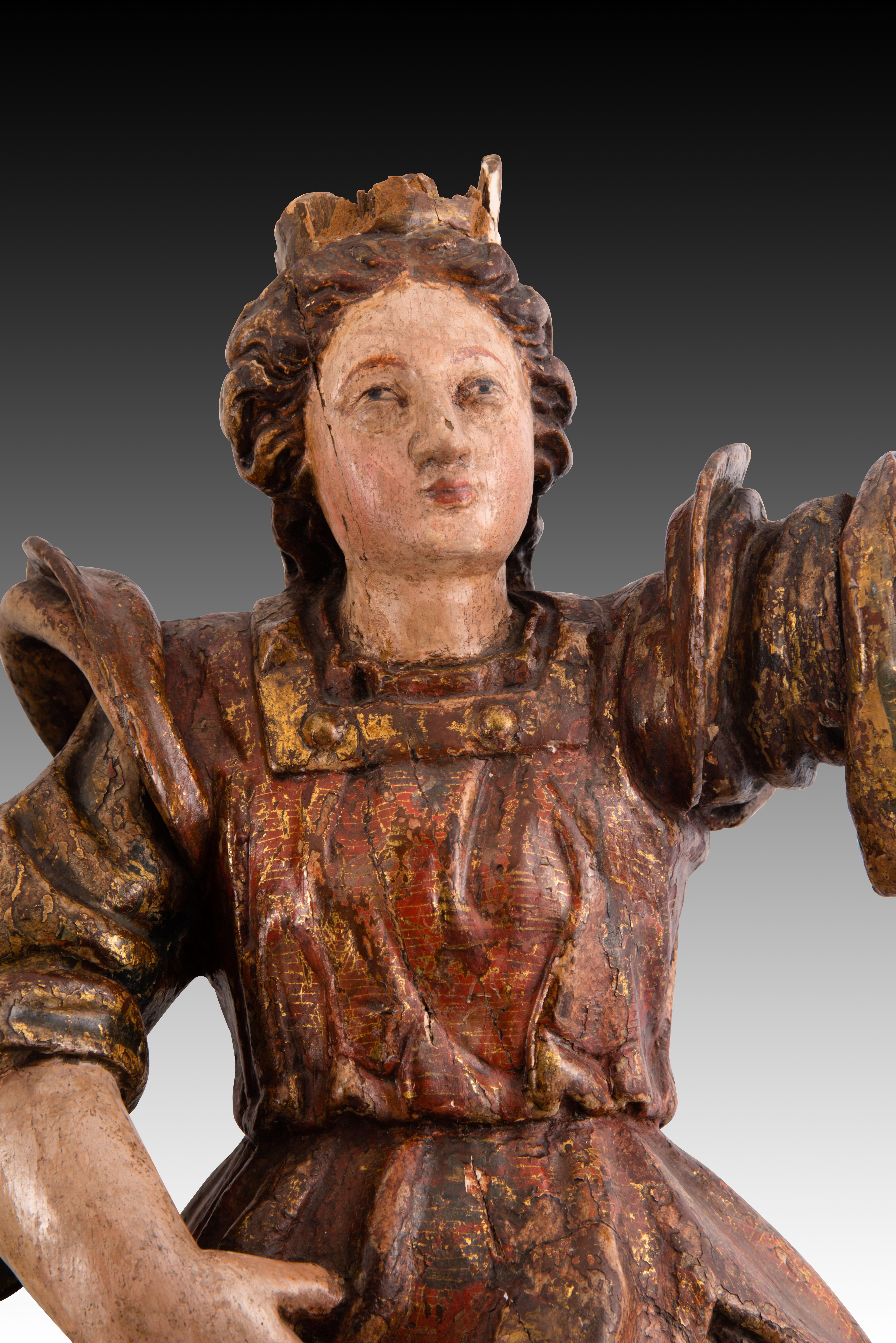 Couple d'anges torcheurs. Bois sculpté et polychrome. École espagnole, 17e siècle en vente 4
