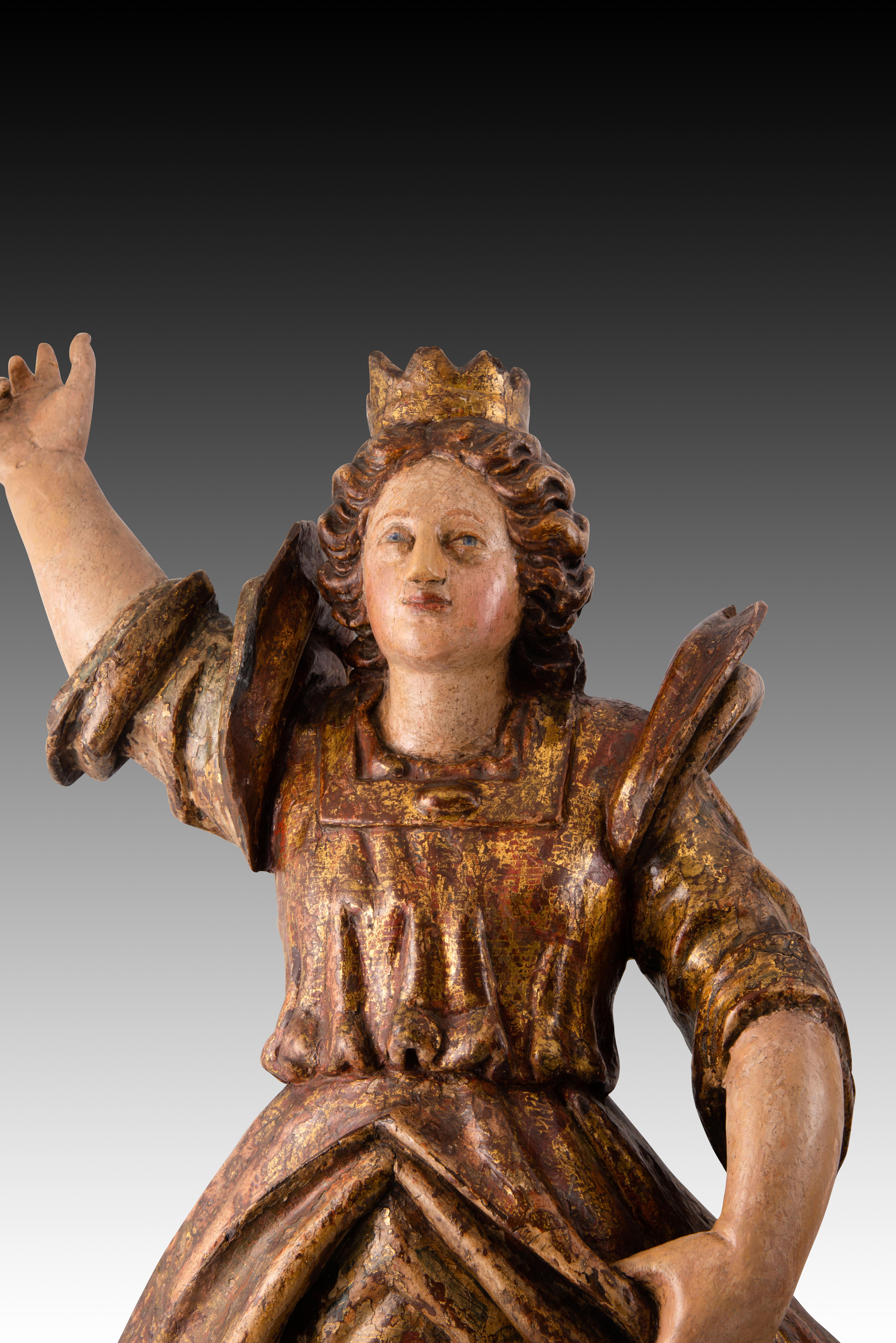 Baroque Couple d'anges torcheurs. Bois sculpté et polychrome. École espagnole, 17e siècle en vente
