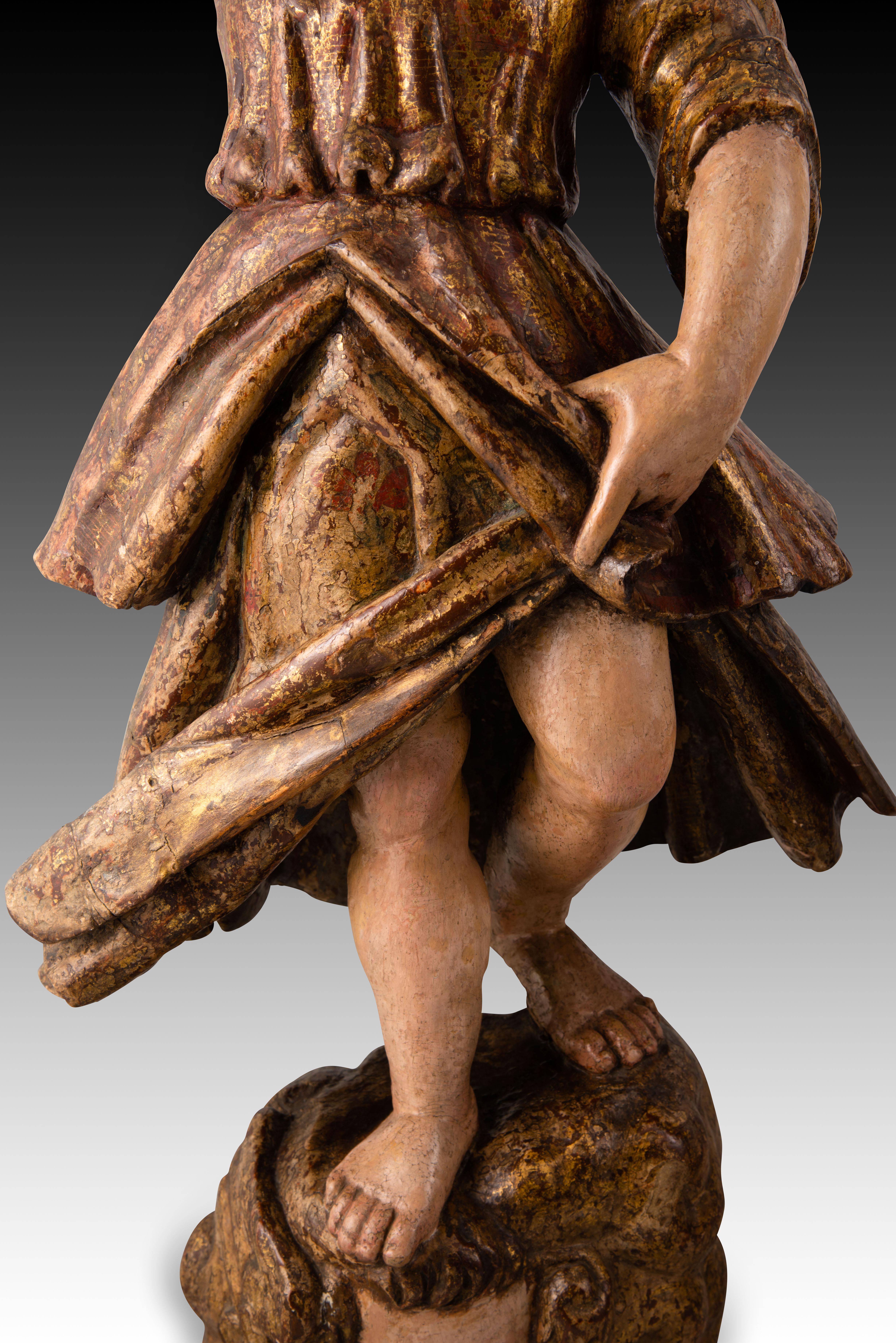Couple d'anges torcheurs. Bois sculpté et polychrome. École espagnole, 17e siècle en vente 1