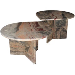 Couple of Vatican Marble Travertine Tables, France, 1970