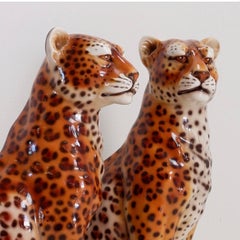 Couple of vintage ceramic leopards sculptures - Italy circa 1980s